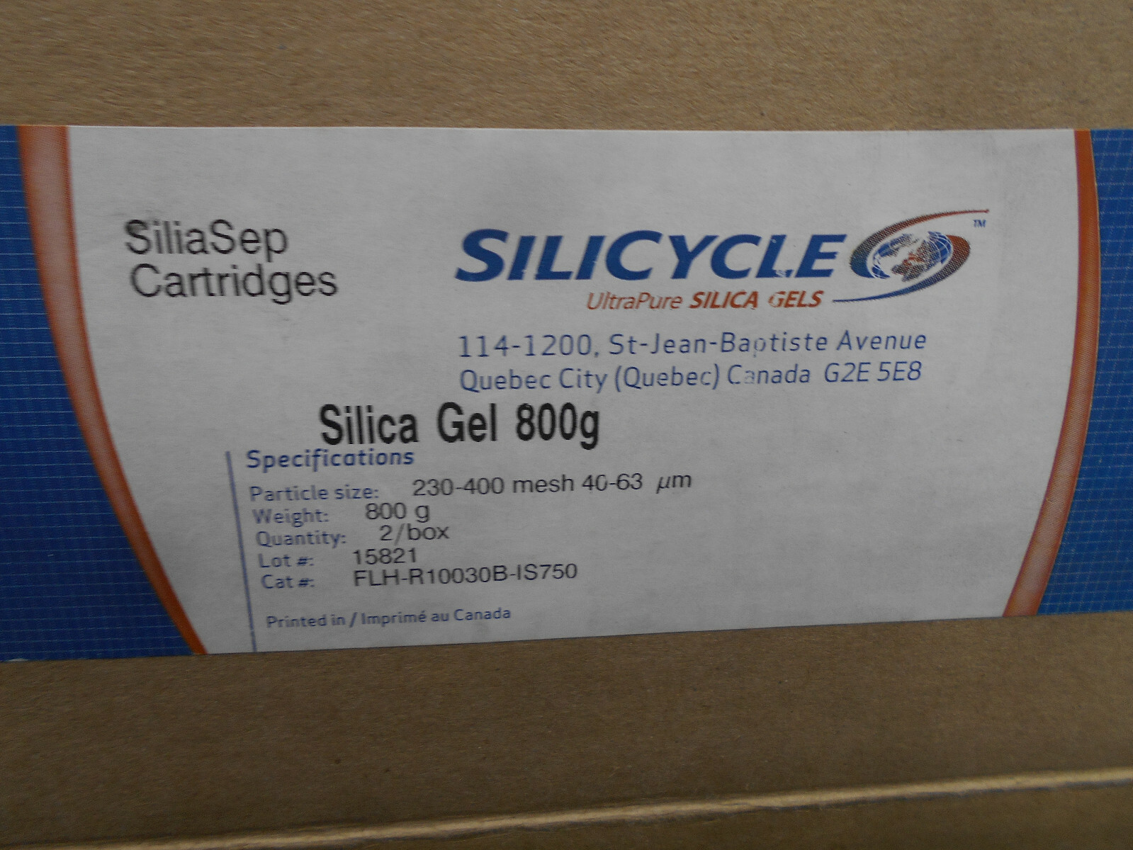 CASE OF 2 SILICYCLE FLH-R10030B-IS750 SILICA GEL 800G CARTRIDGES