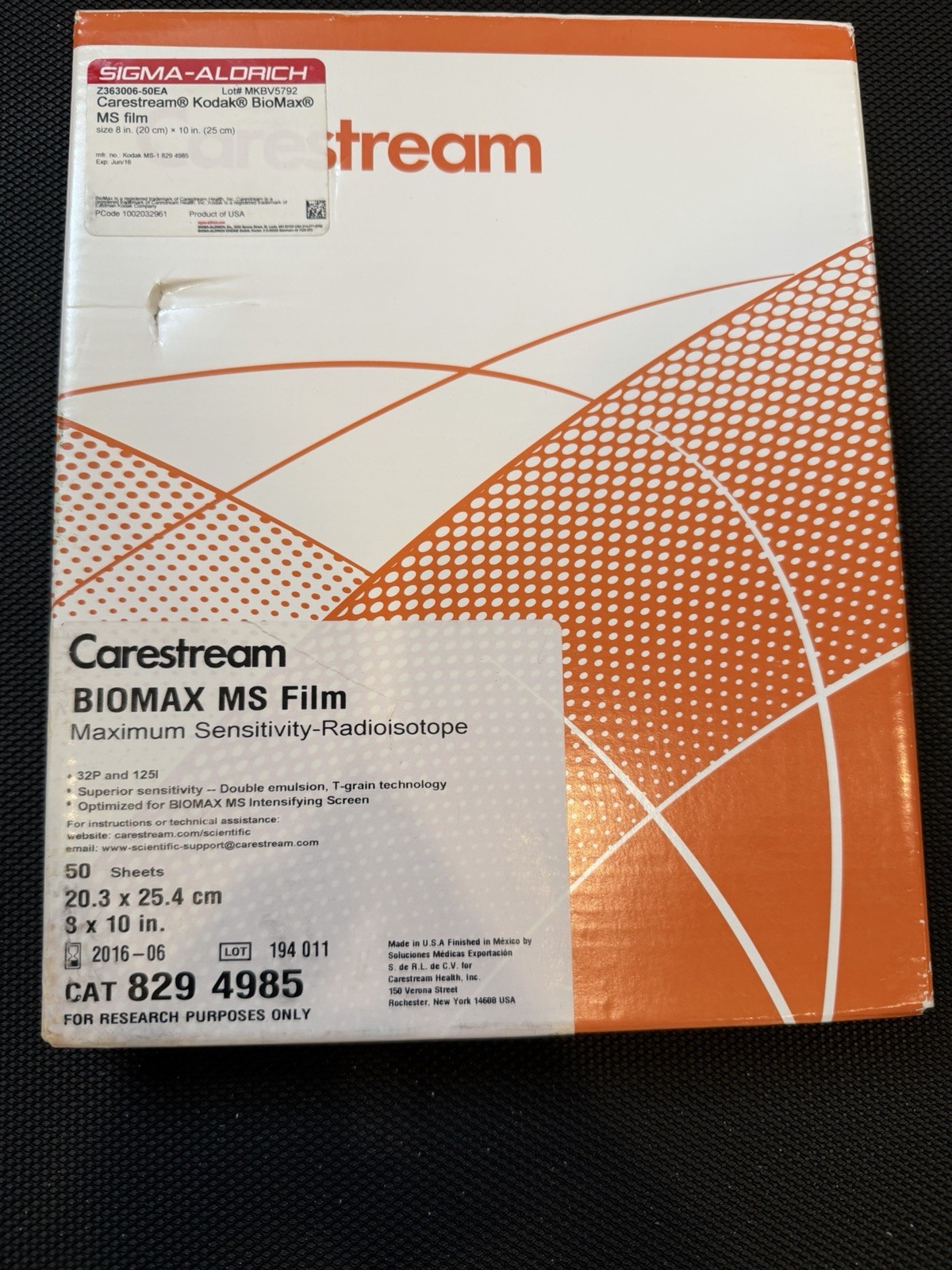 Carestream Biomax MS Film Maximum Sensitivity-Radioisotope