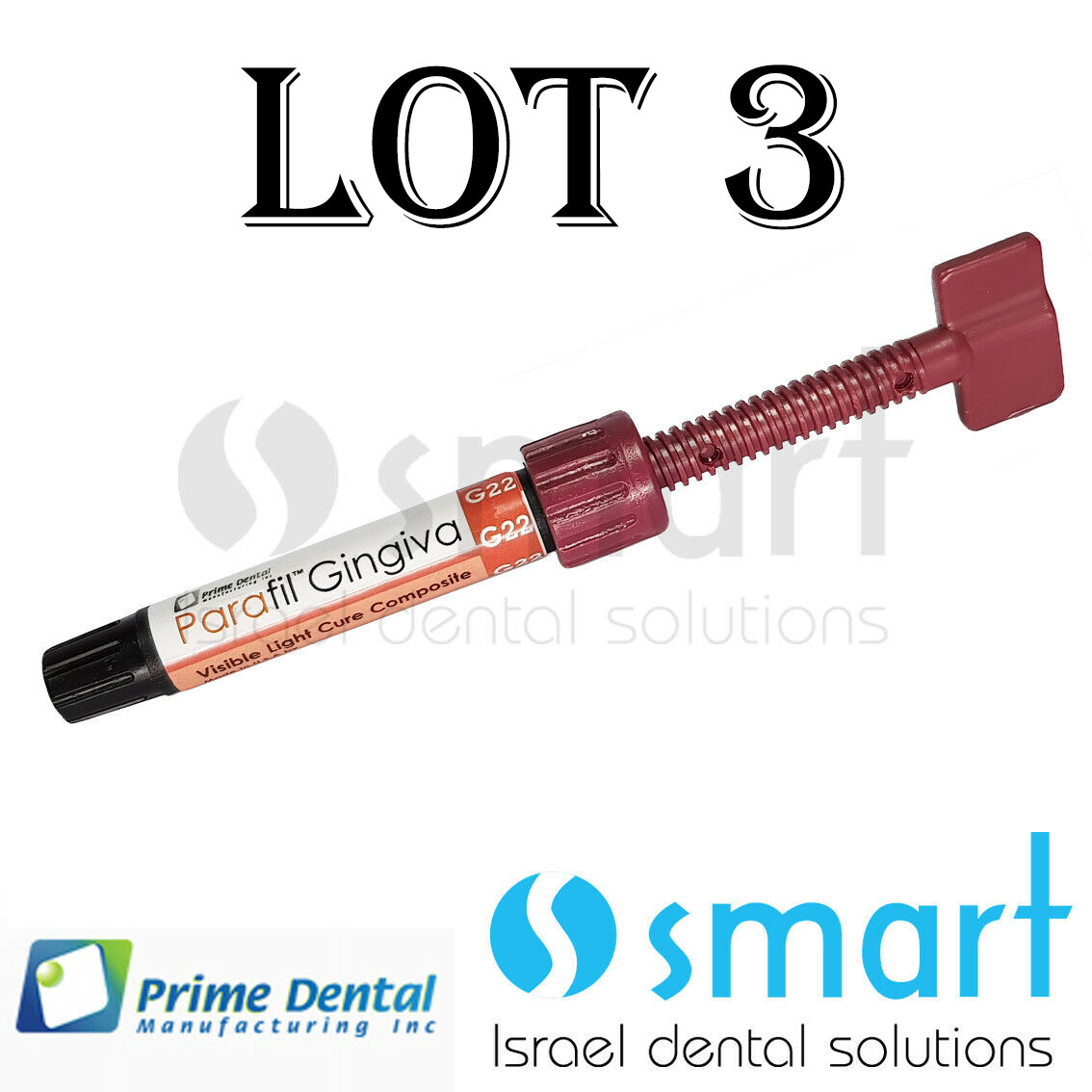 LOTx3 Dental Parafil composite gingival visible light cure pink G22 4.5gr stain