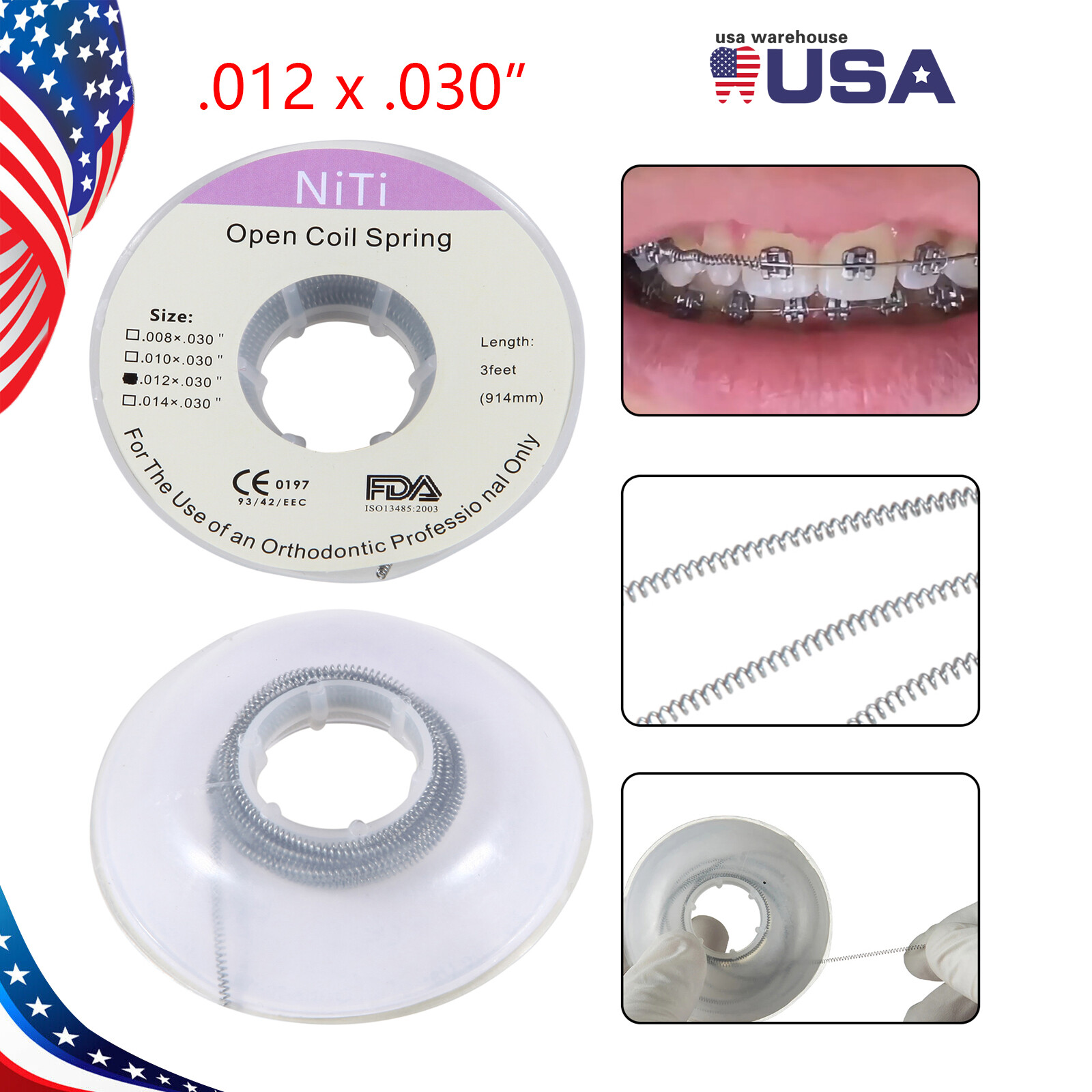 10 Roll Dental Orthodontic Niti Open Coil Spring Spool Dia.012 *030 ” inch 914mm