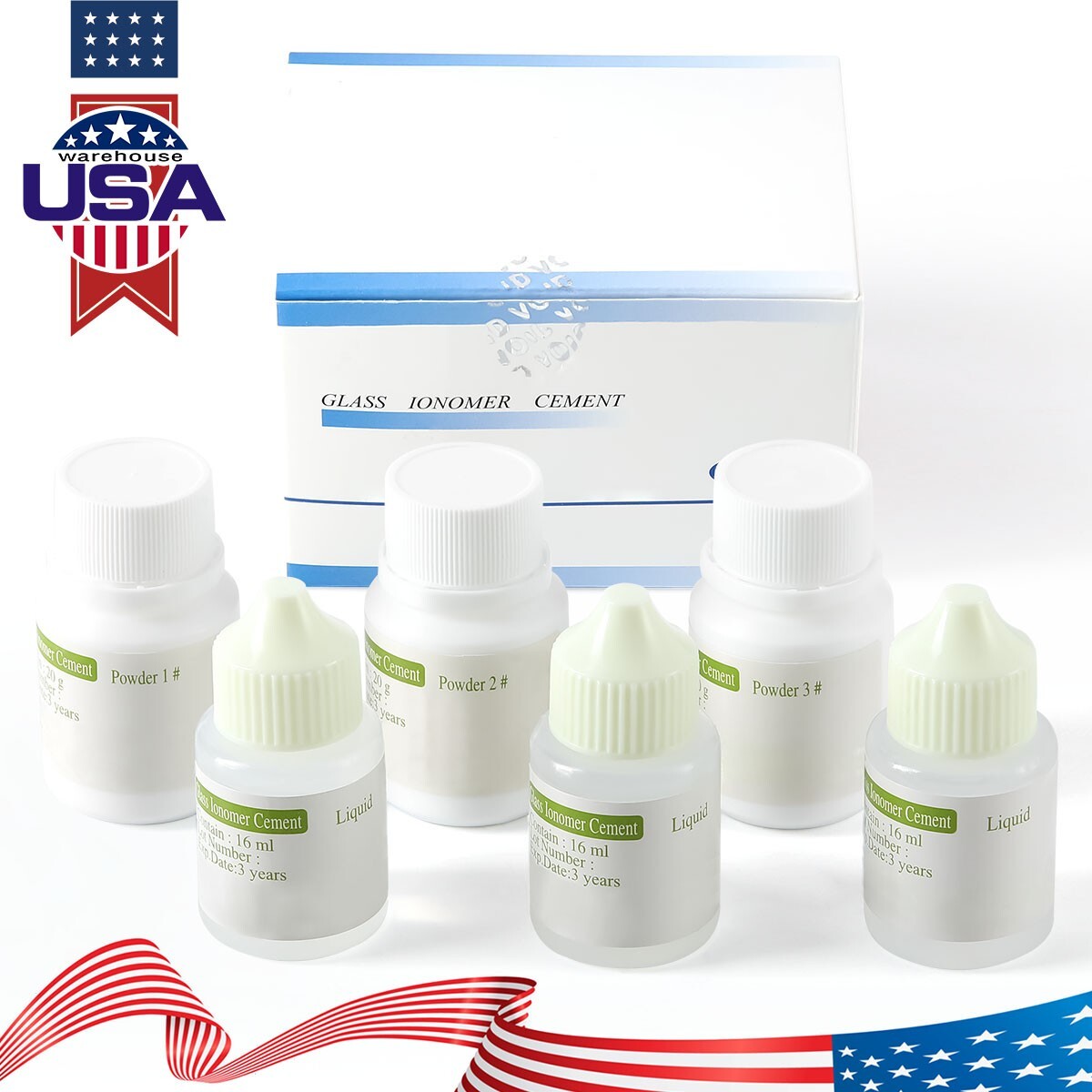Dental Cement Glass Lonomer Radiopaque Luting & Lining Cement Liquid Powder US