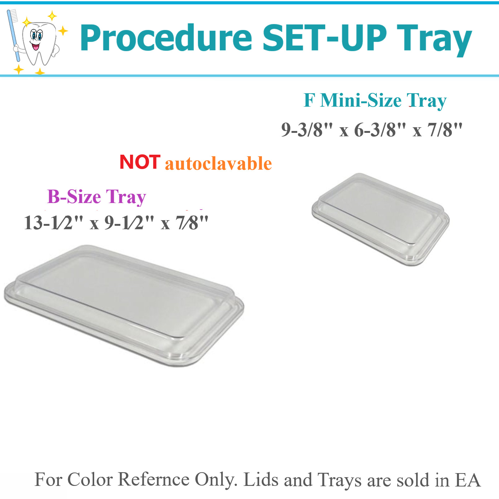 Dental Autoclavable Trays Plastic Instrument Set Up Flat Tray Size B, or F Mini