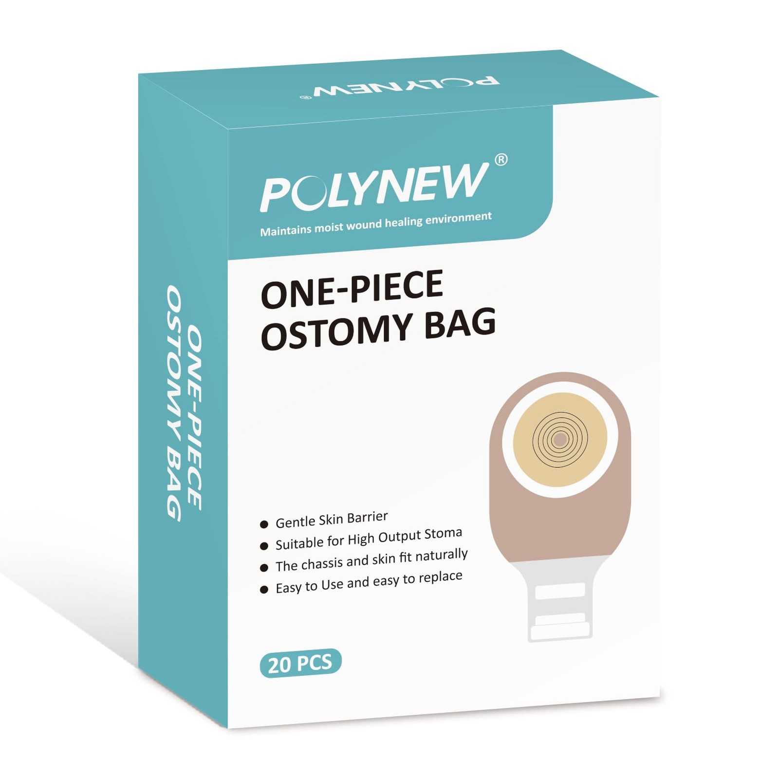 Polynew 20 PCS Colostomy Bags,Ostomy Supplies,One Piece Drainable Brown