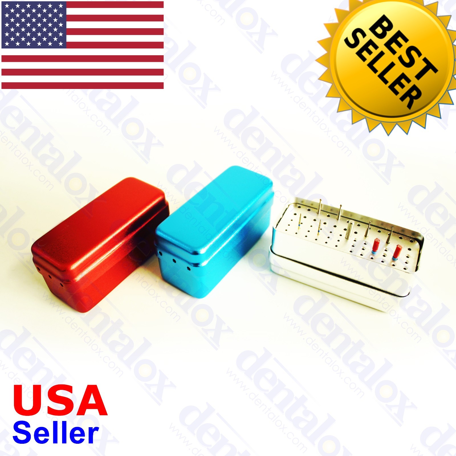 #B003 3 x Pack 72 Holes Autoclavable Aluminum Bur Disinfection Box Sorted Colors
