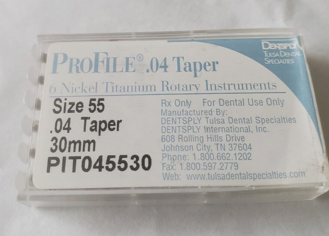 Dentsply ProFile .04 Taper Nickel Titanium Files Size 55, 30mm Length, 6 Files