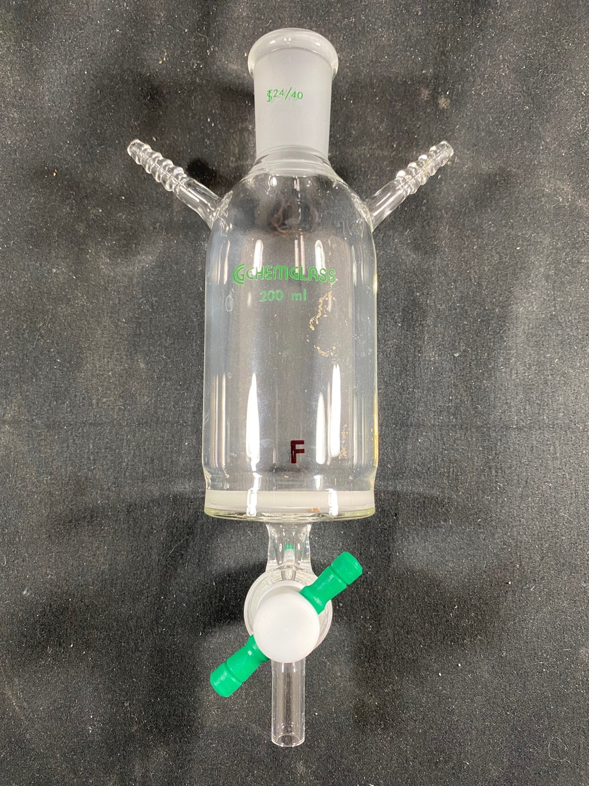 CHEMGLASS Glass 200mL 24/40 Joint Fine Frit Solid Phase Peptide Synthesis Vessel