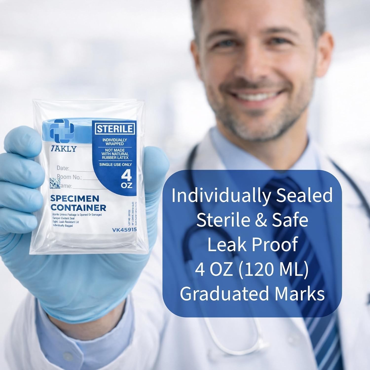Vakly Sterile Specimen Cups 4 oz (10 Pack) – Individually Wrapped Urine Clear