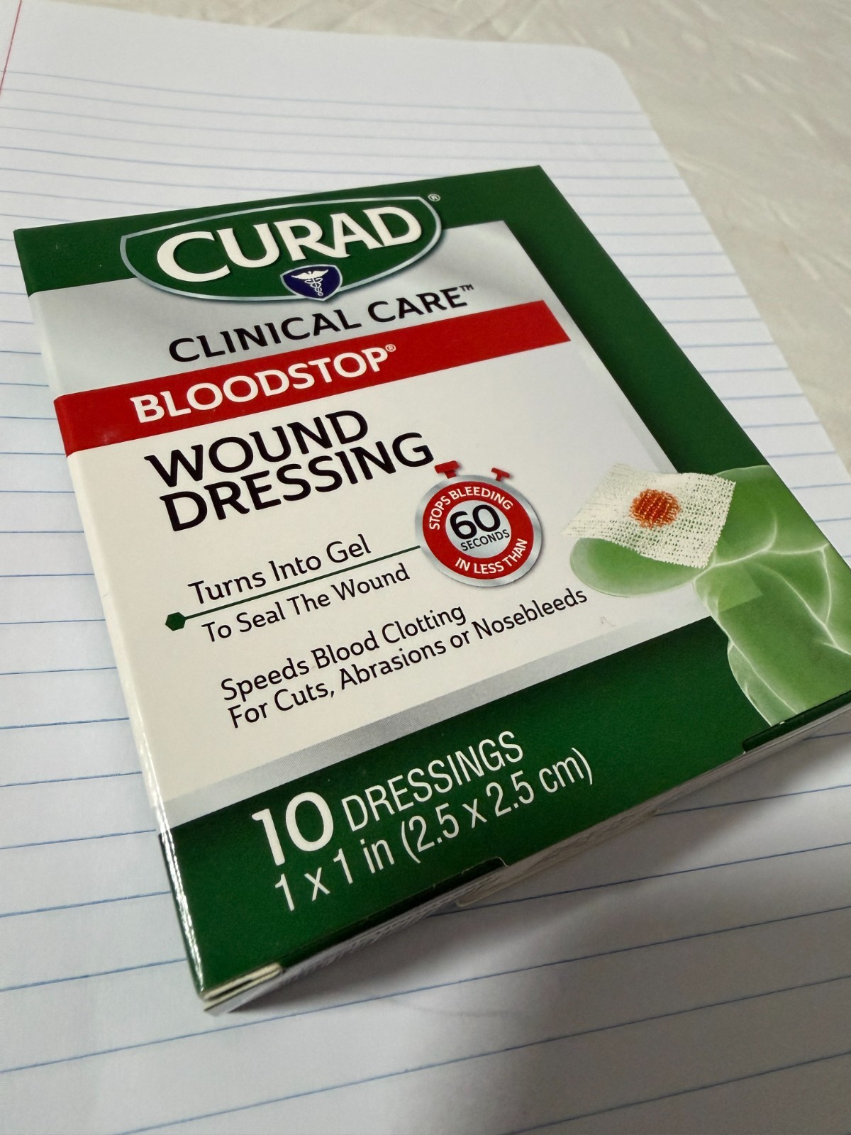 6 Pack CURAD BloodStop Wound Dressing 10 Ct Each Stops Bleeding Fast Sterile