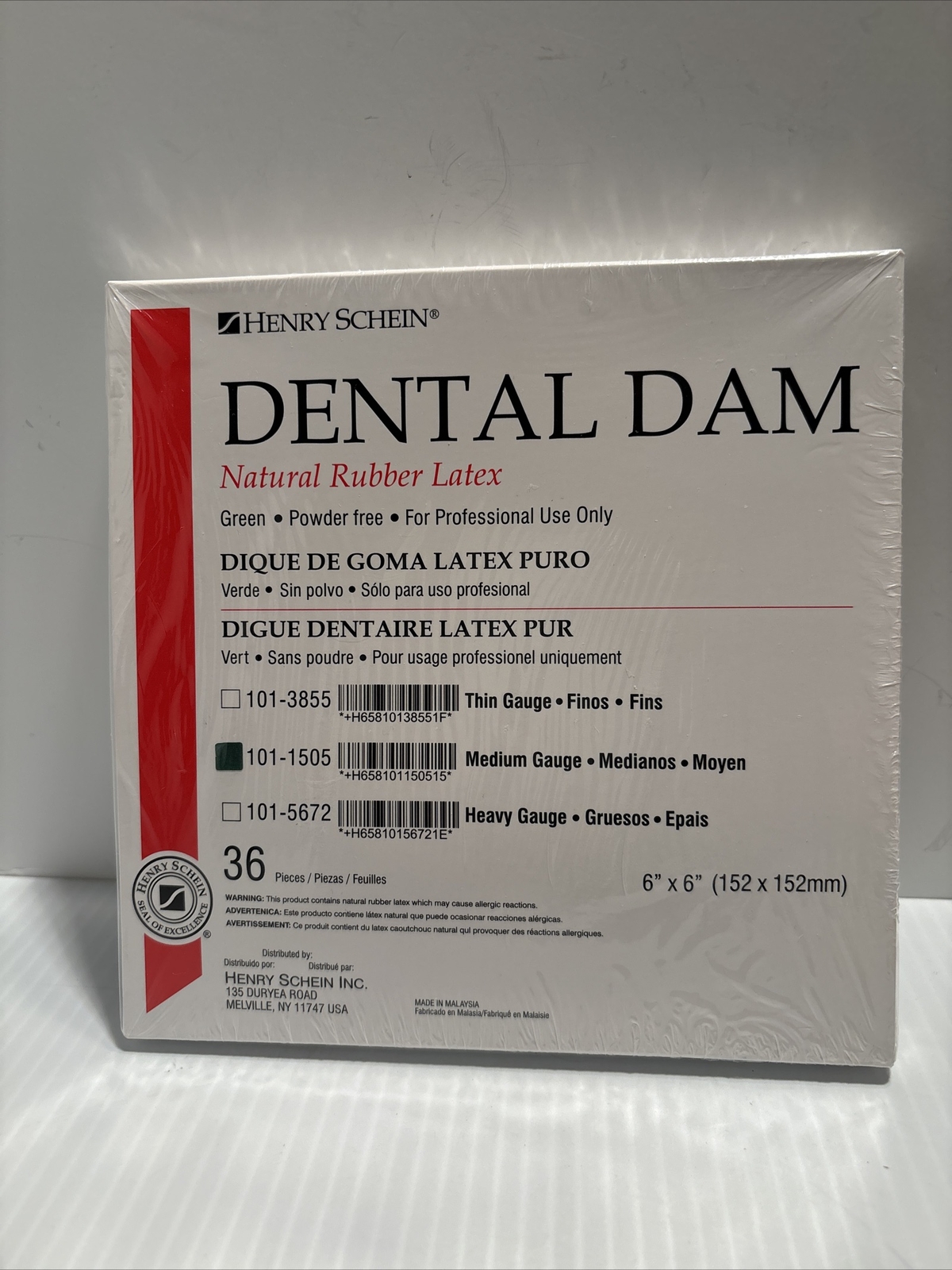 Henry Schein Dental Dam 101-5672 Natural Rubber Látex/36 Pcs/6” X 6”