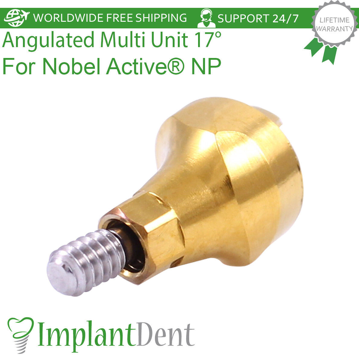 Set Of Angled Multi Unit 1.6 Prosthetic 17° Active Hex NP + Plastic Sleeve