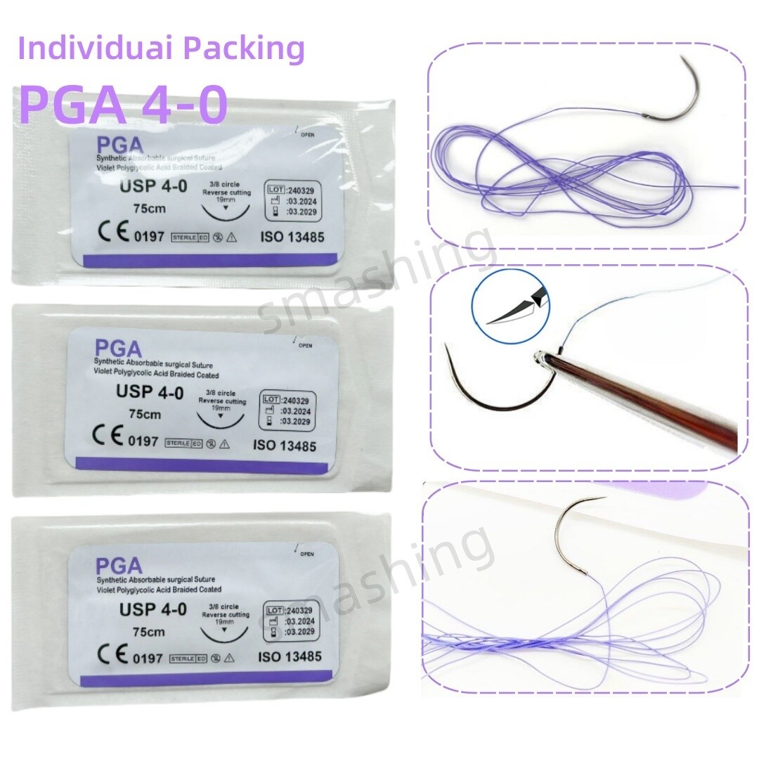 100Pc Absorbable Dental Oral Surgical Suture Violet PGA 4-0 75cm 3/8 Reverse Cut