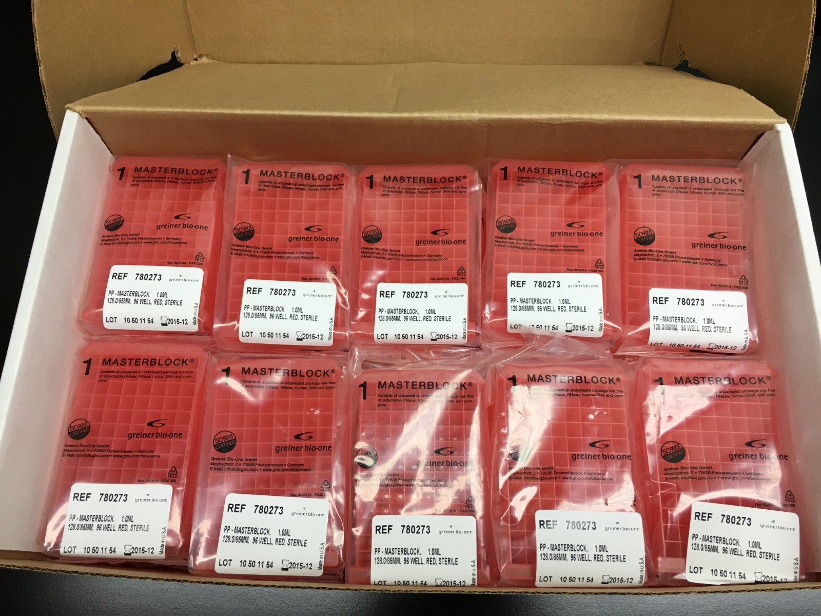 Greiner Bio One REF 780273 PPMasterblock 1.0mL 128.0 85mm 96 Well Red Case 40PCS