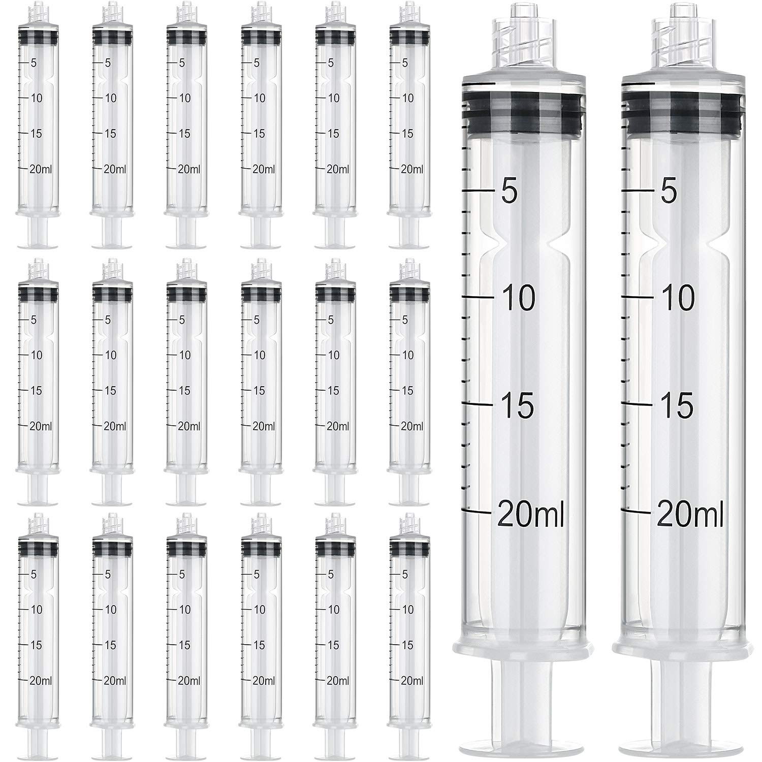 TecUnite 20 Pack Syringe Without Needle, Plastic Curved Syringes for 20 ML