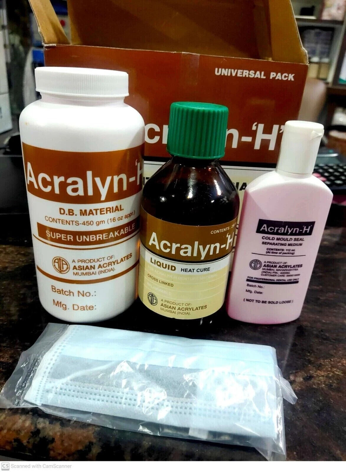 Dental Acralyn H Unbreakable Heat Cure Denture Material-Powder 450g Liquid 225ml
