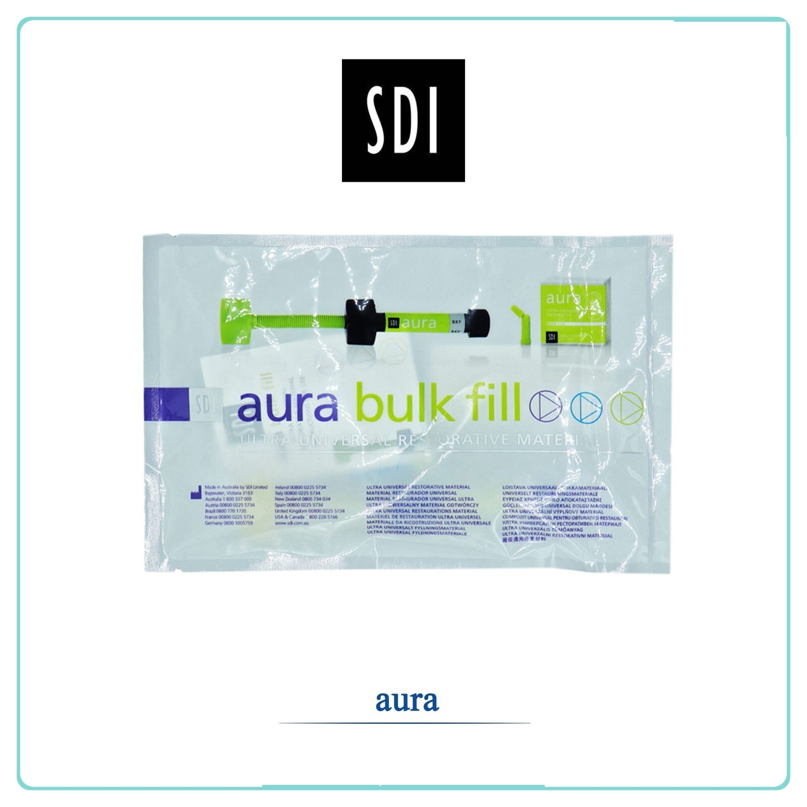 SDI Aura Bulk Fill Light Cure Radiopaque High Strength Composite 4gm (Free Ship)