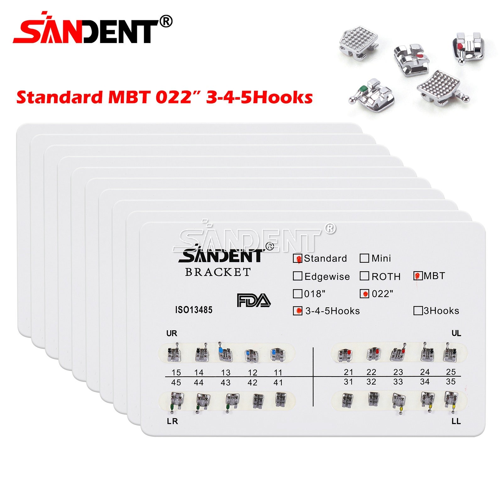 10-100 packs Dental Metal Brackets bracket braces Standard MBT 022 Hooks 345 #1