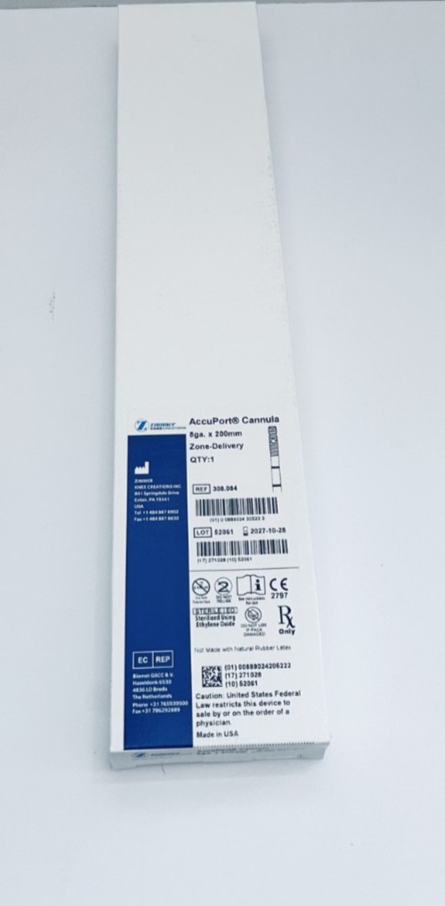 Zimmer AccuPort Cannula 8Ga x 200mm Zone Delivery REF 308.084 Exp 2027