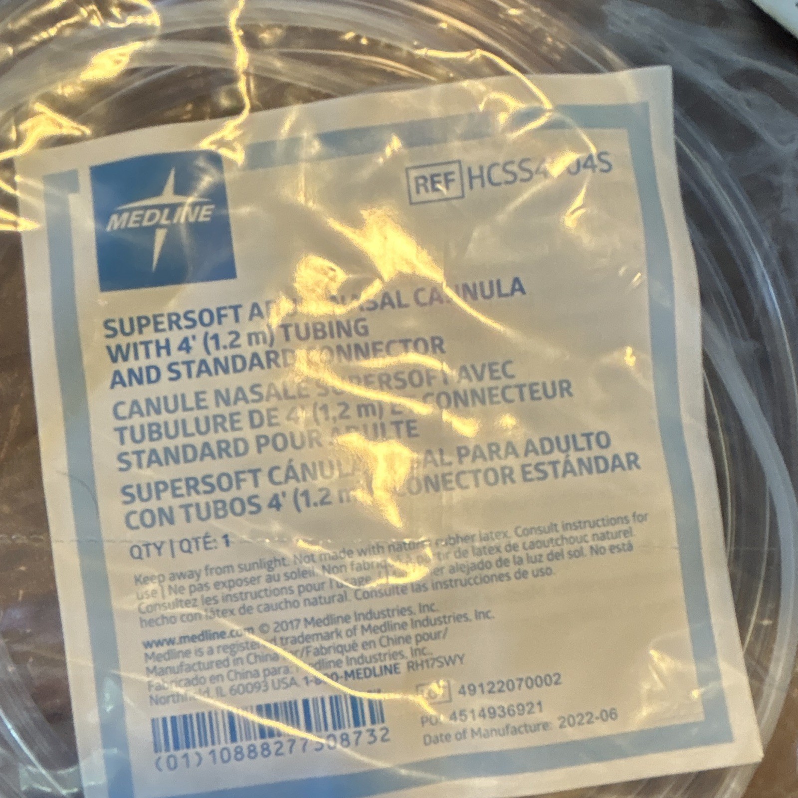 Medline Supersoft Adult Nasal Cannula 4 ft Tubing Standard Connector HCSS454J4S