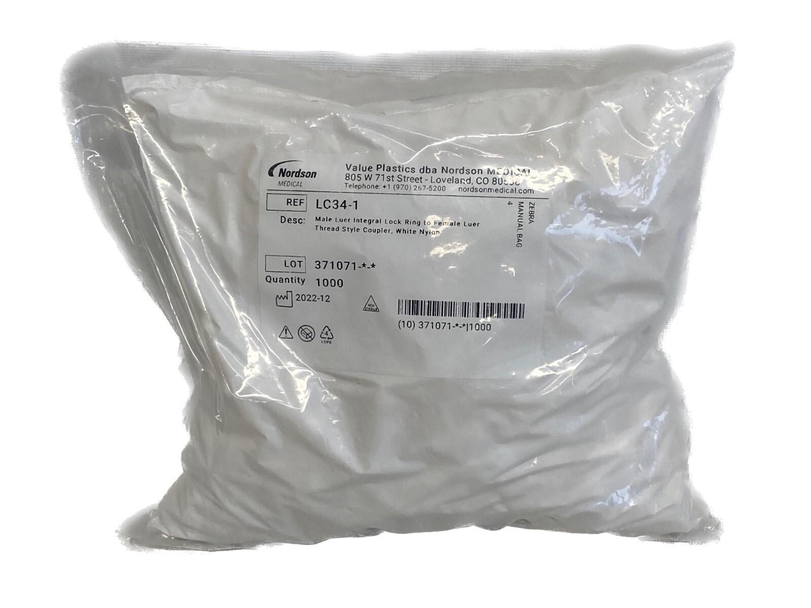 (1000) VALUE PLASTICS Nylon M Luer Integral Lock Ring to F Luer Thread Coupler