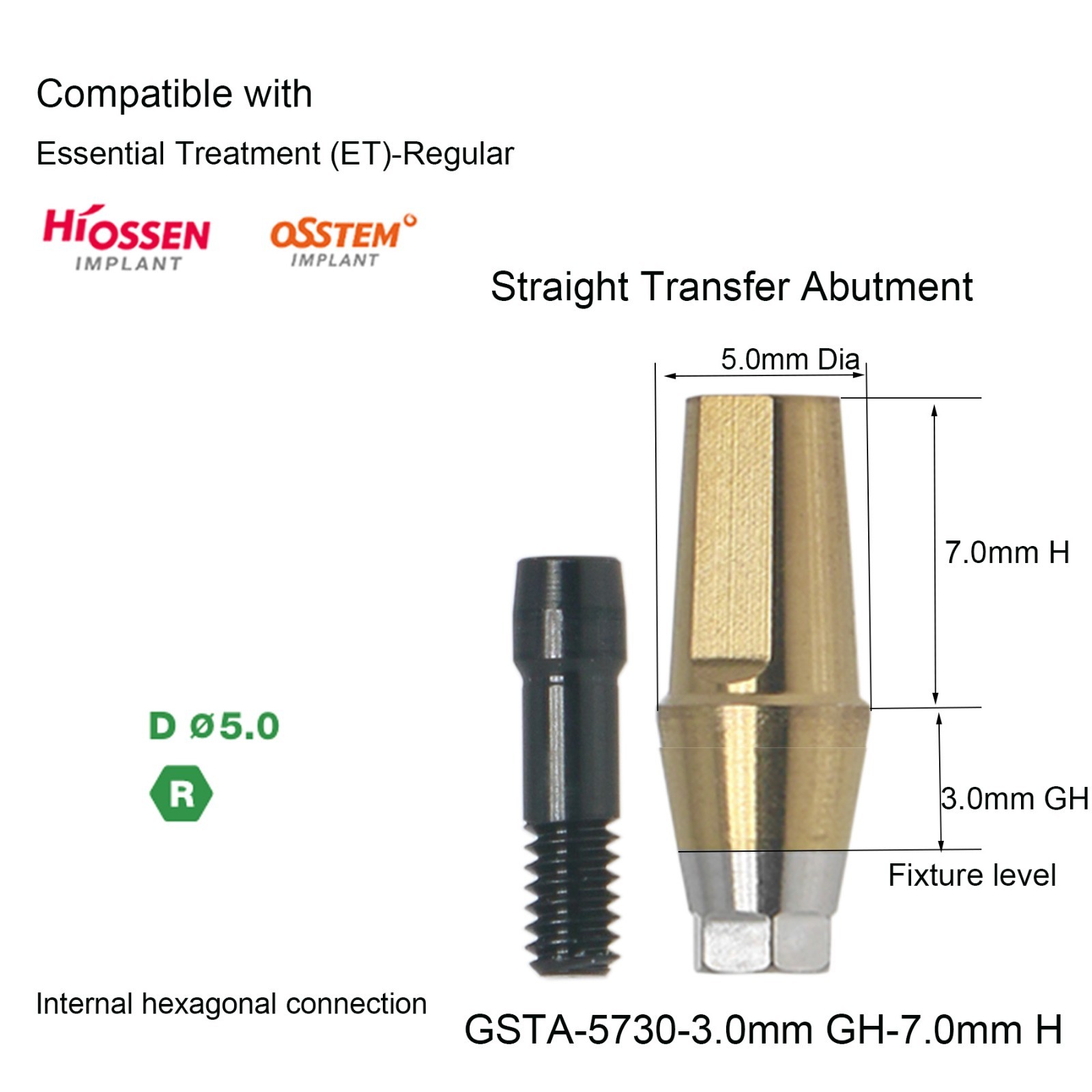 Titanium Pre-milled Straight Abutment 3.0mm GH Dental abutment fit Hiossen OSSTE