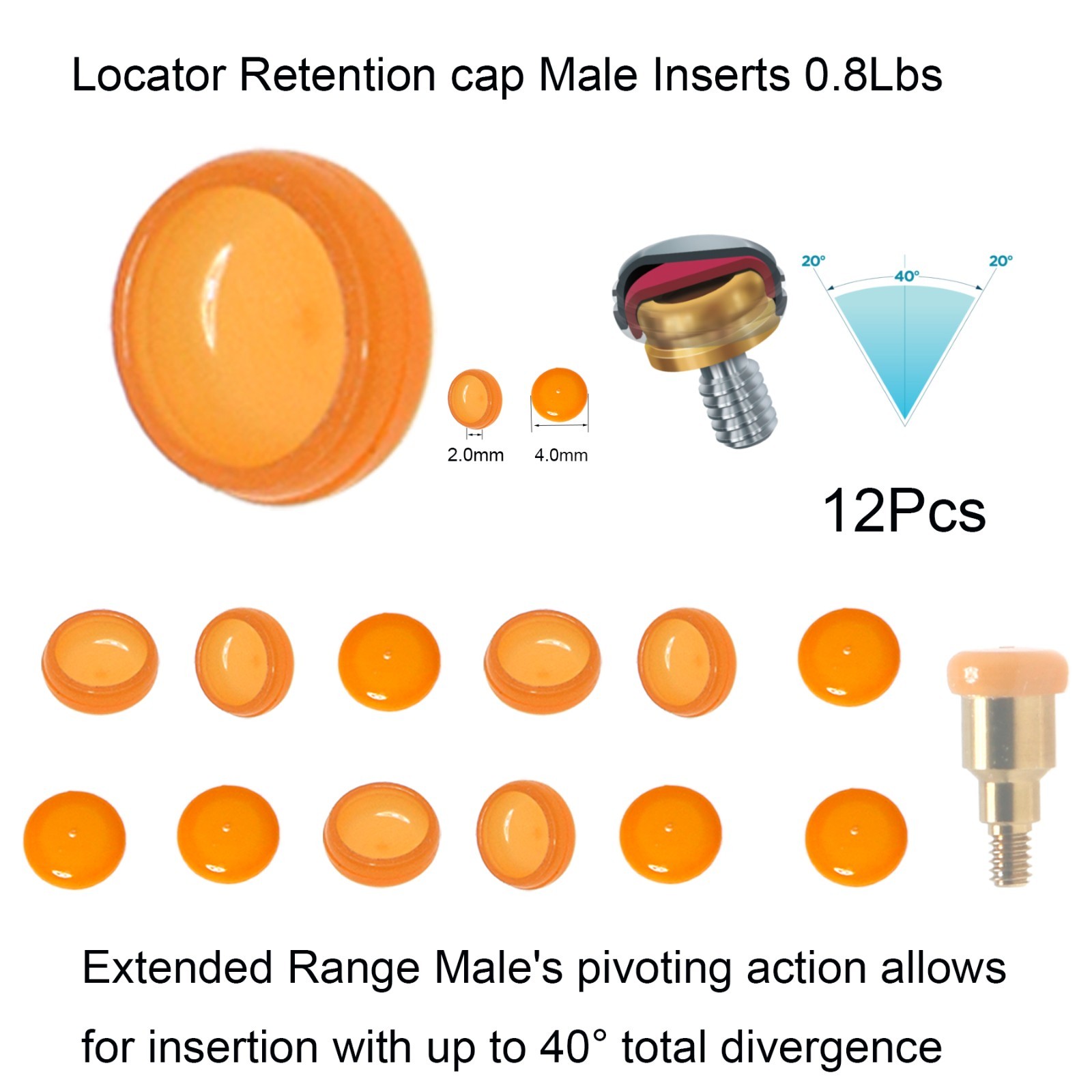 US Dental fit Zest Locator Extended Range Retention Male Cap Inserts 0.8Lbs Kit