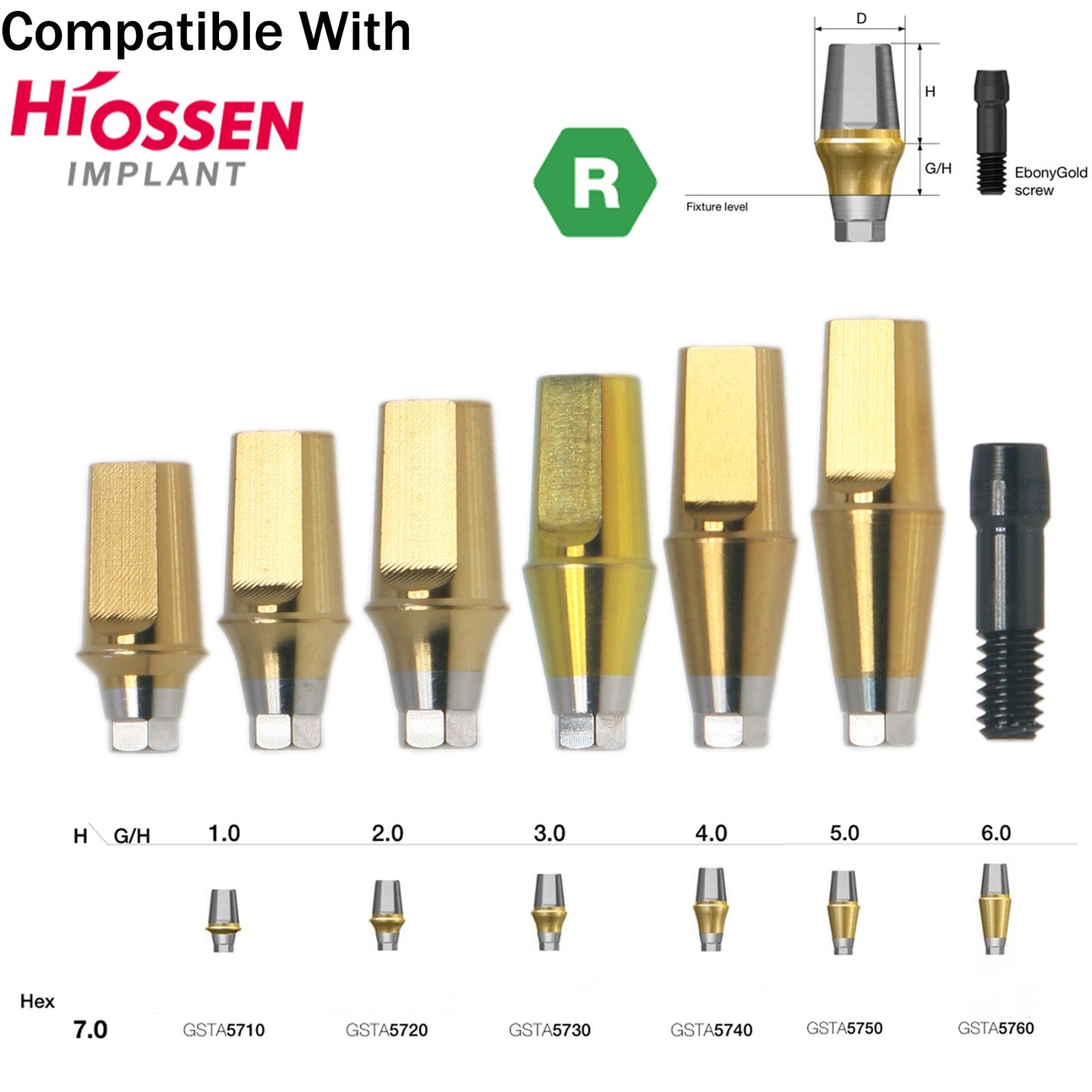 US Dental Straight Transfer Abutment Regular Ø4.5/5.0/6.0mm Fits Osstem Hiossen
