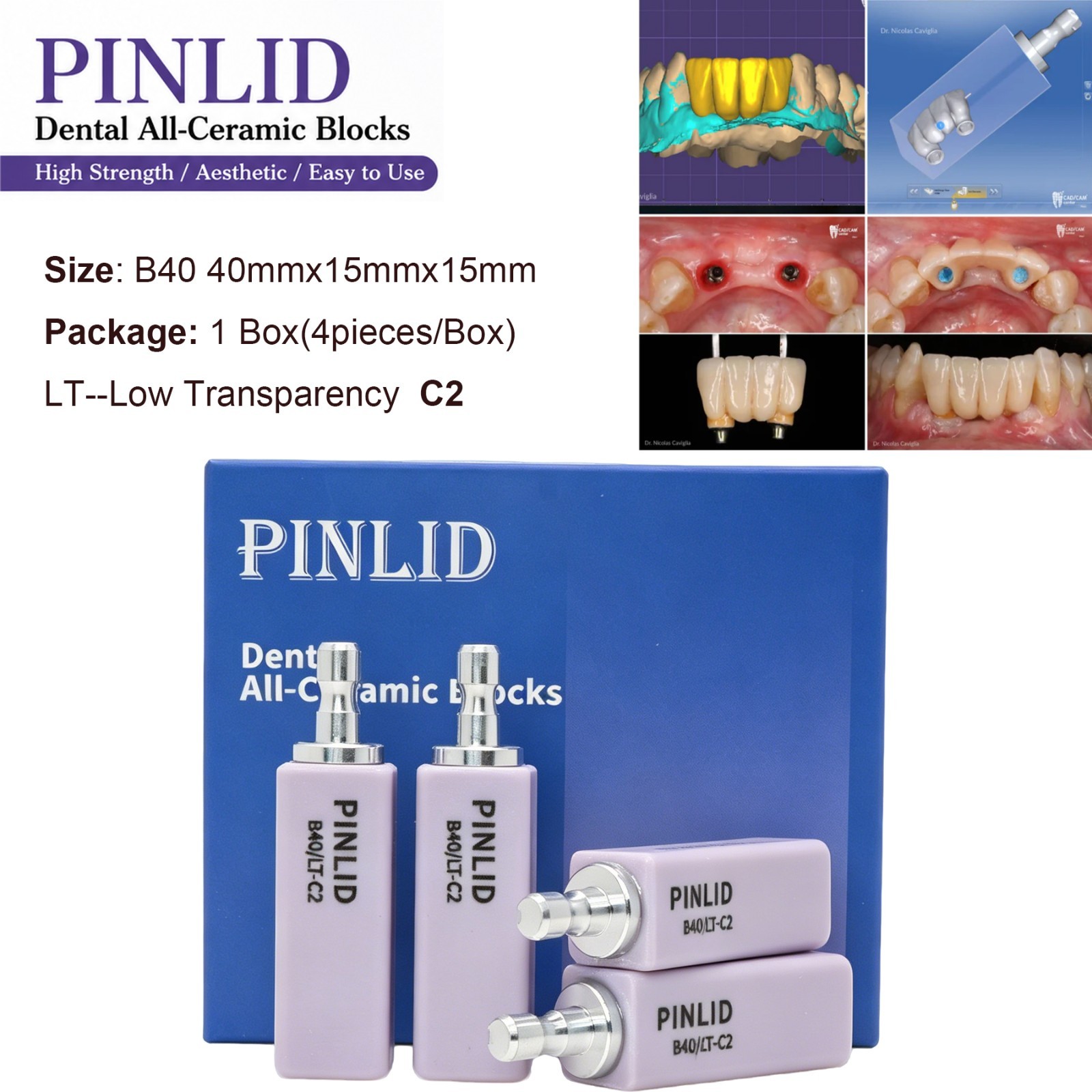 Dental Lithium Disilicate CAD/CAM Blocks B40 Glass Ceramic Crowns Veneers Inlays