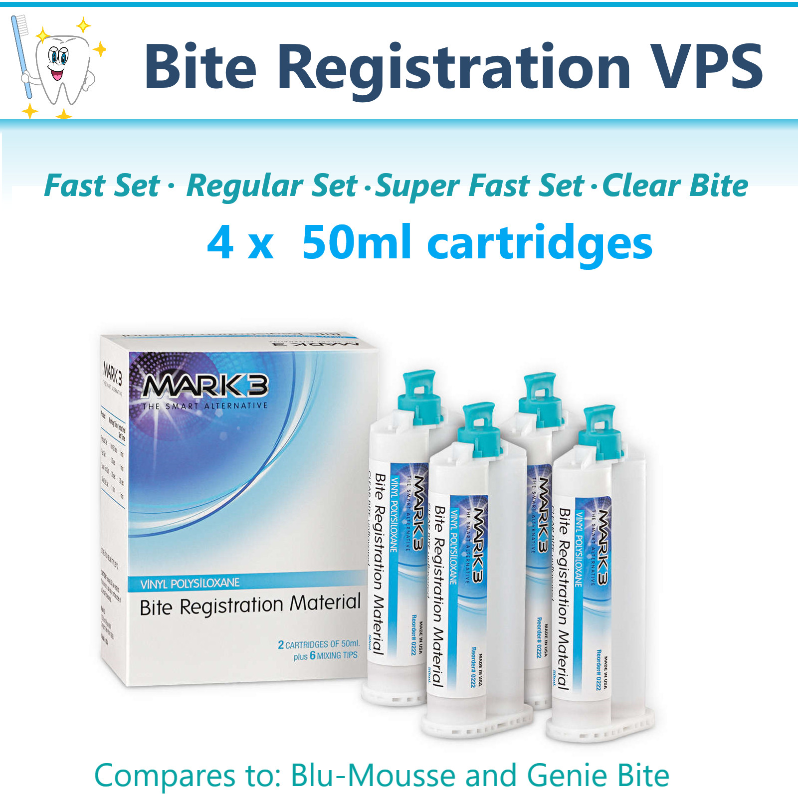4 x Dental Bite Registration Material, Super Fast Set, 50ml Cartridges USA MARK3