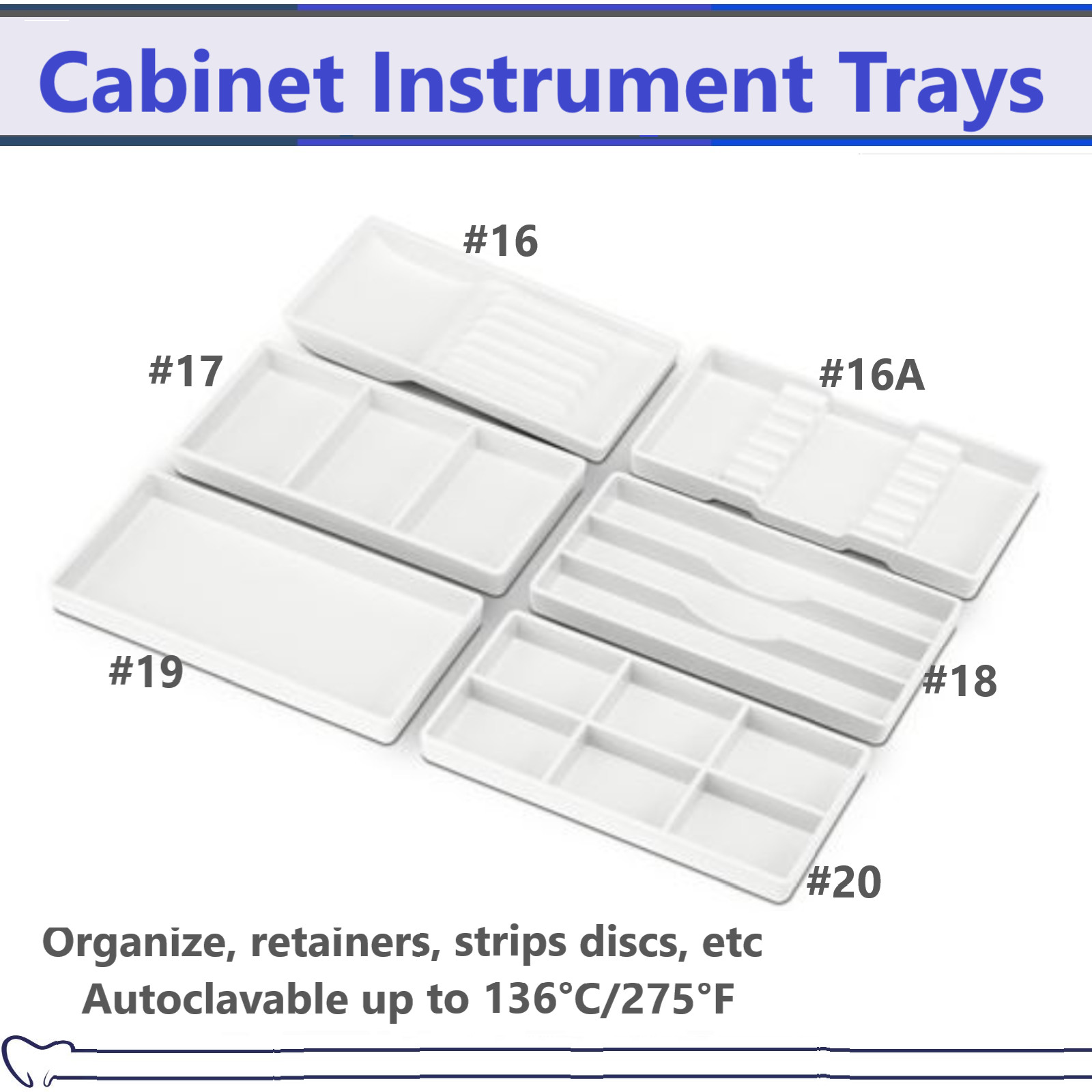 Dental Instrument Tray Cabinet Tray & For Heat Sterilization 270F #17, #19, #16A