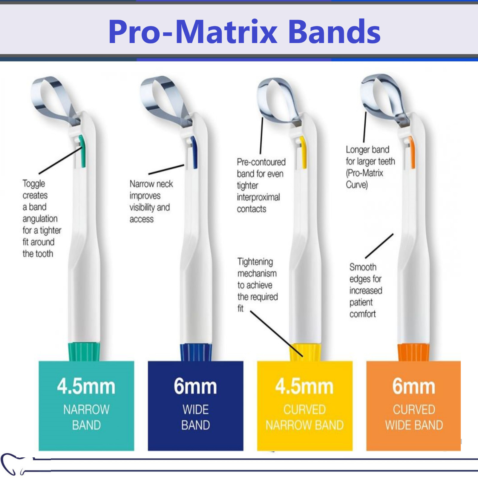 Dental Pro-Matrix Curved Matrix Band Stainless Steel Narrow 4.5 mm 50/Box 19001
