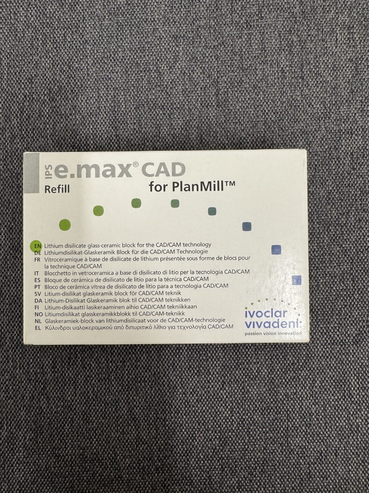 Emax Cad Planmill original Blocks 5pc per box. shade A1.