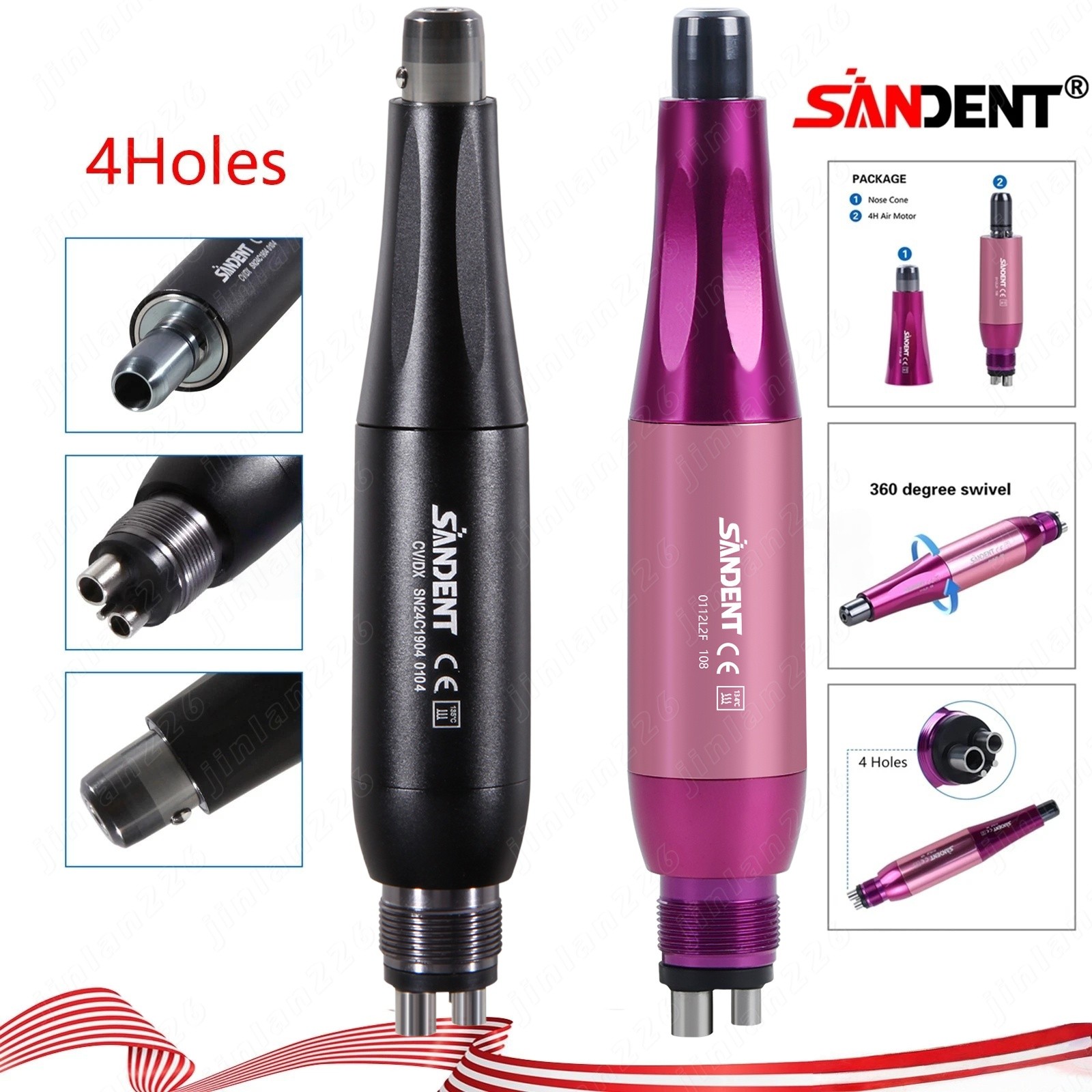 Dental Hygiene Prophy Handpiece Air Motor 4 Holes & Reduction 4:1 Nose Cone UPS