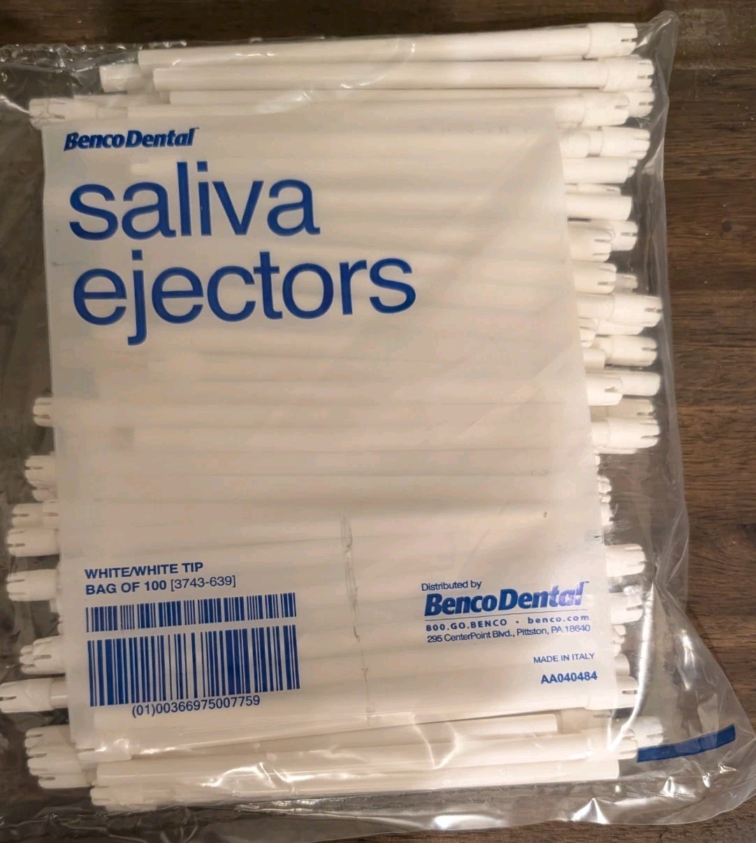Benco Dental Saliva Ejectors White/White 1000 Ct (10×100) 3743-639 Exp 11/2030