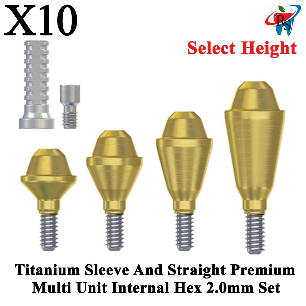 10x Set Straight Multi-Unit 1.6 Slim NP Int Hex 2.0mm + Titanium Sleeve Fixture