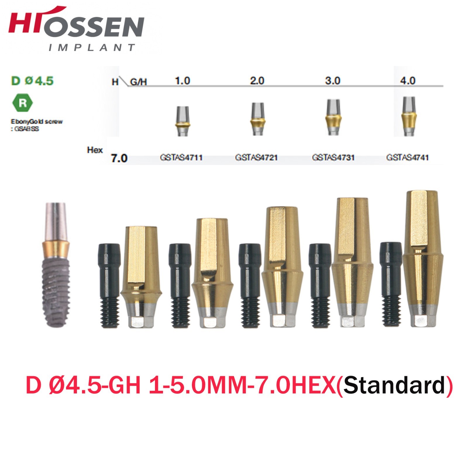 US Dental Regular Straight Abutment Ø4.5mm GH 1-5mm Screw for Osstem Hiossen ET