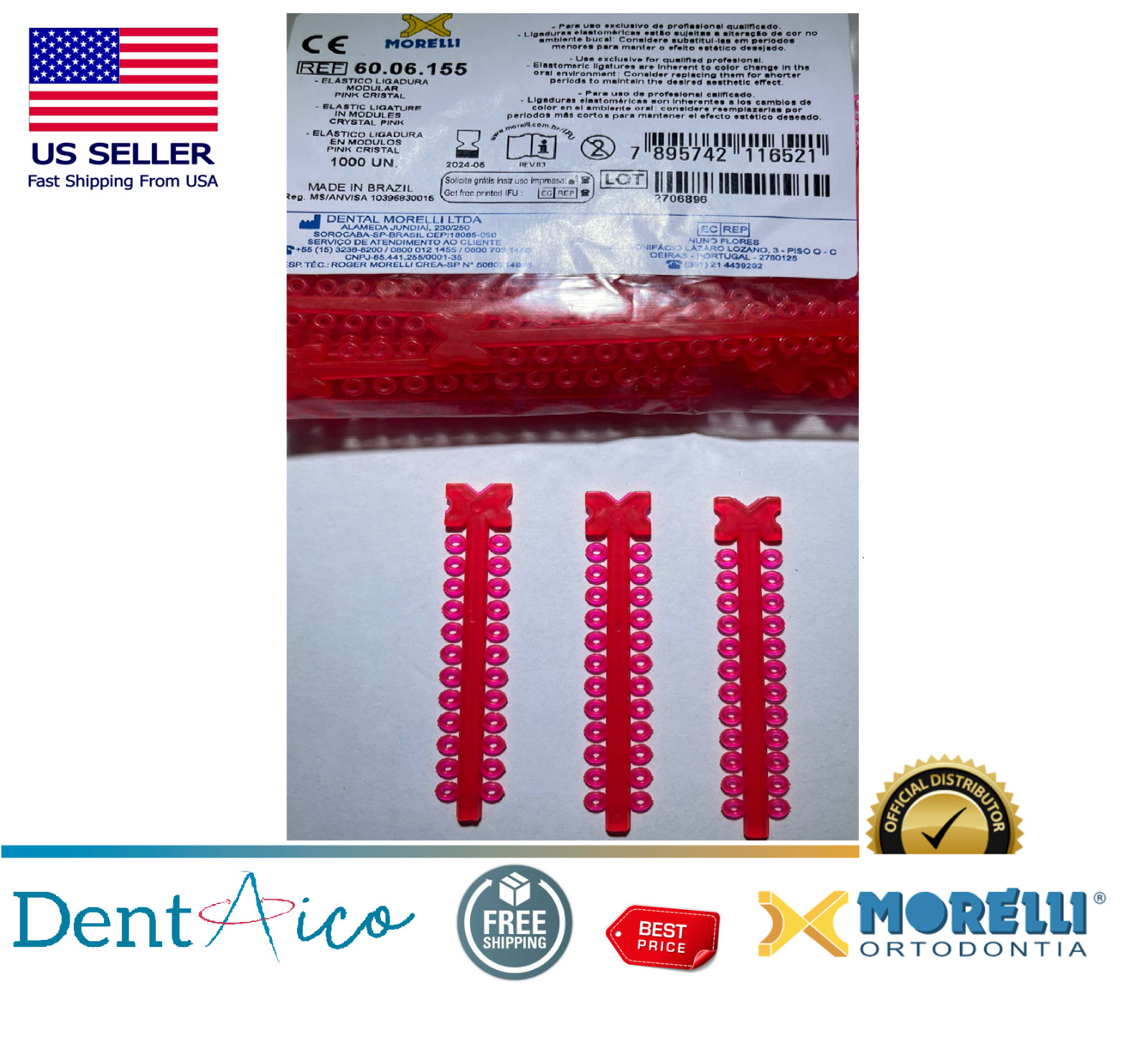 Elastic Ligature in Modules Crystal Pink PAK/1.000UN MORELLI Dental Orthodonti