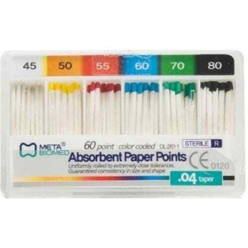 Meta Absorbent Paper Points #25, Taper 0.04, Color Coded, Spill-Proof