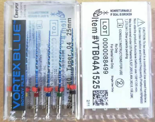 Dentsply Tulsa Dental Vortex Blue 21mm, 25mm all Taper rotary files 6/pk