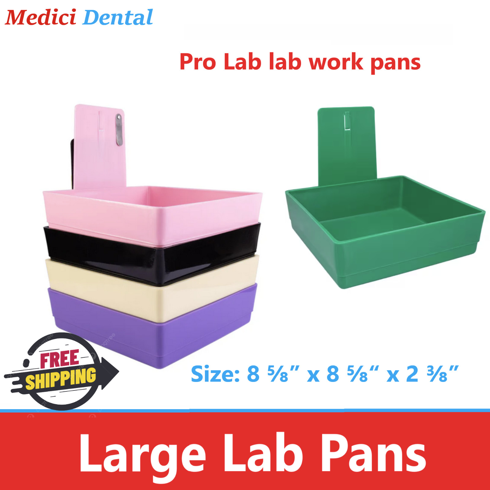Dental Lab Pro Lab Pan Large with Metal Clip 8⅝” x 8⅝” x 2 ⅜” Deep, Choose Color