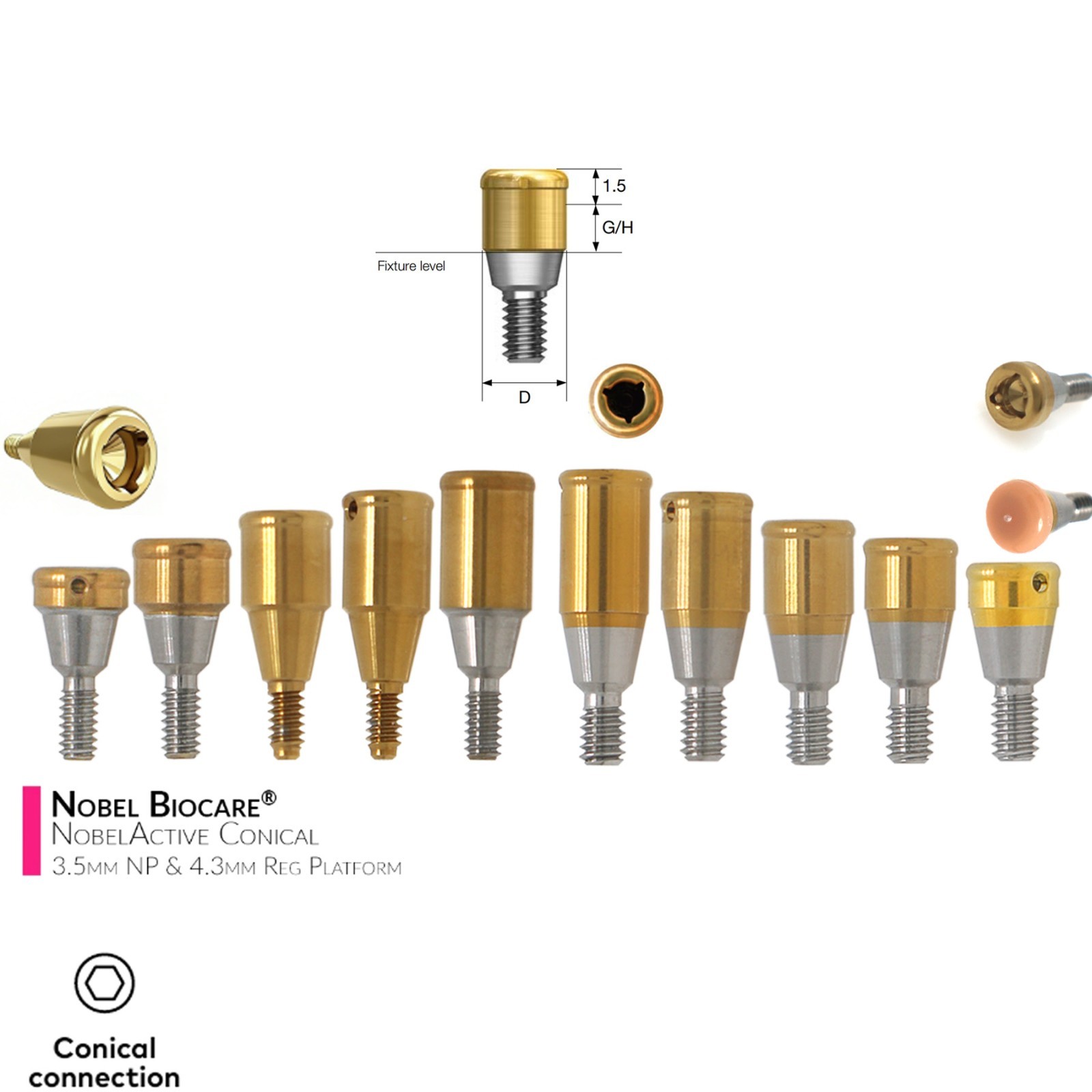Dental Locator Abutment Screws CC NP/RP Nobelbiocare Active compatible 1-5mm GH