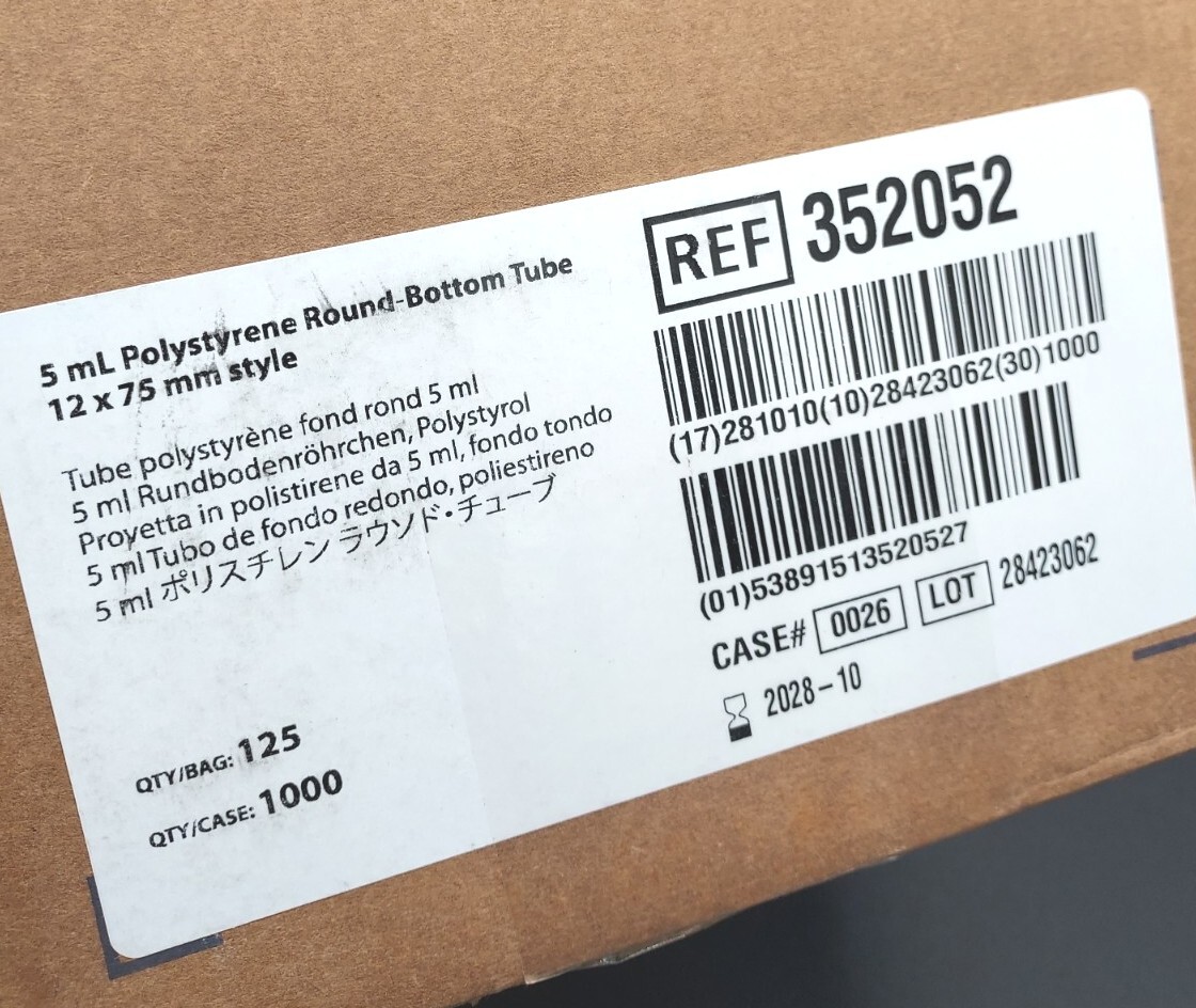 Falcon #352052 5 mL Round-Bottom Test Tube, Sterile NO Cap *1,000/Case* Sealed