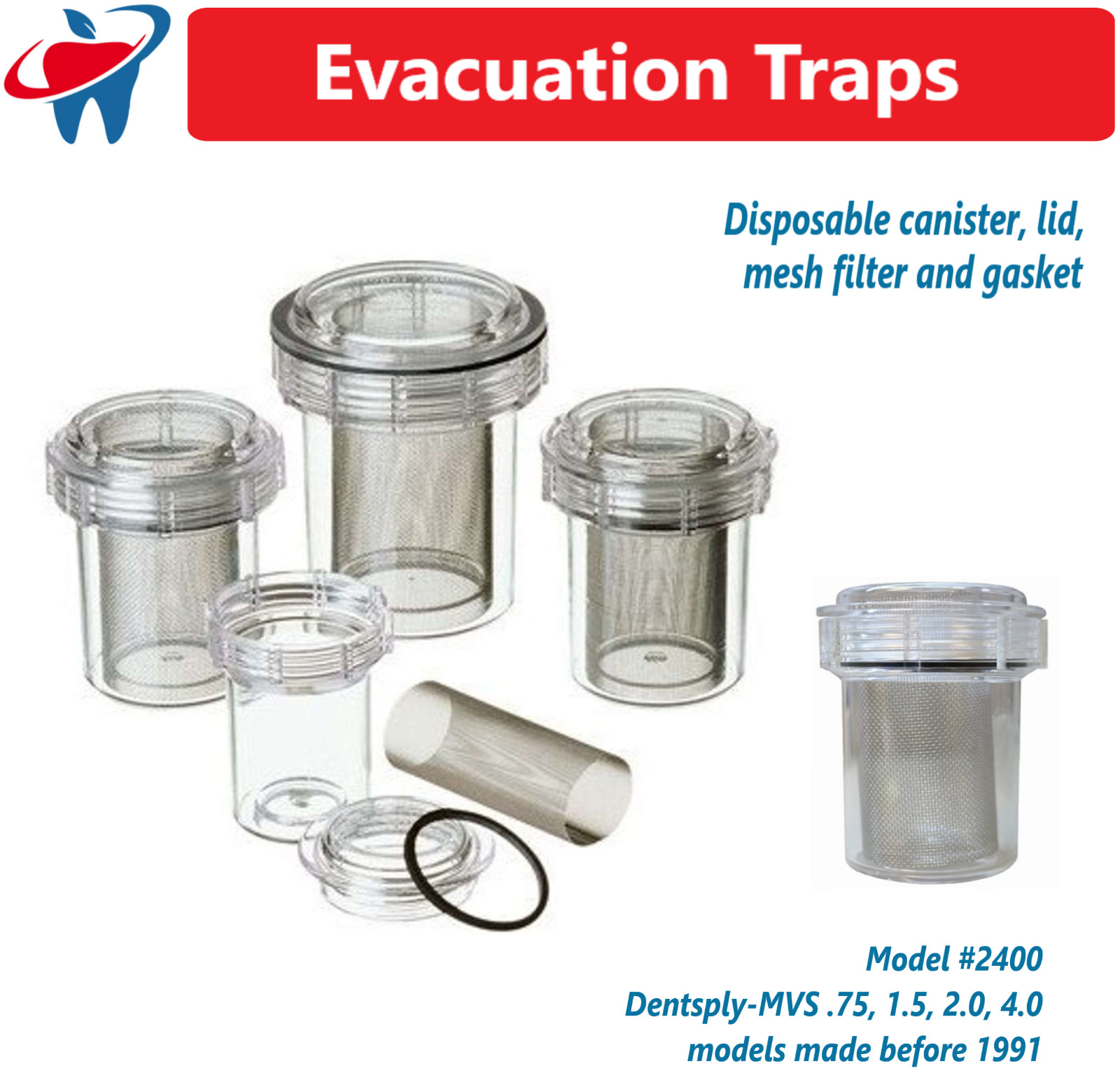 Dental Evacuation Trap 2400 Disposable Canister- Internal Thread, 4-1/2″ x 5-1/8
