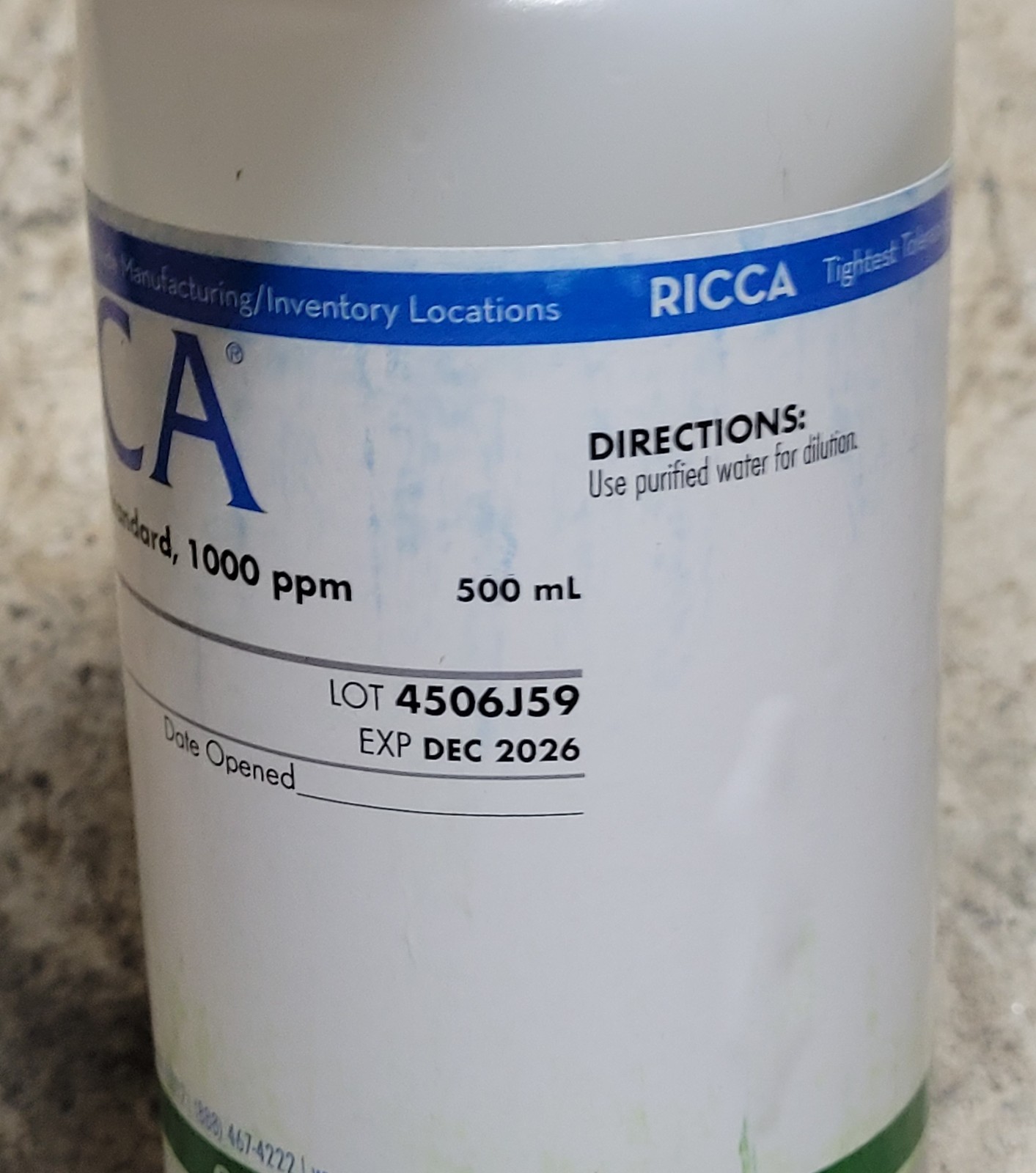 (Qty 6) Ricca – 5455-16 500mL Ammonia Nitrogen Standard Exp 12 2026