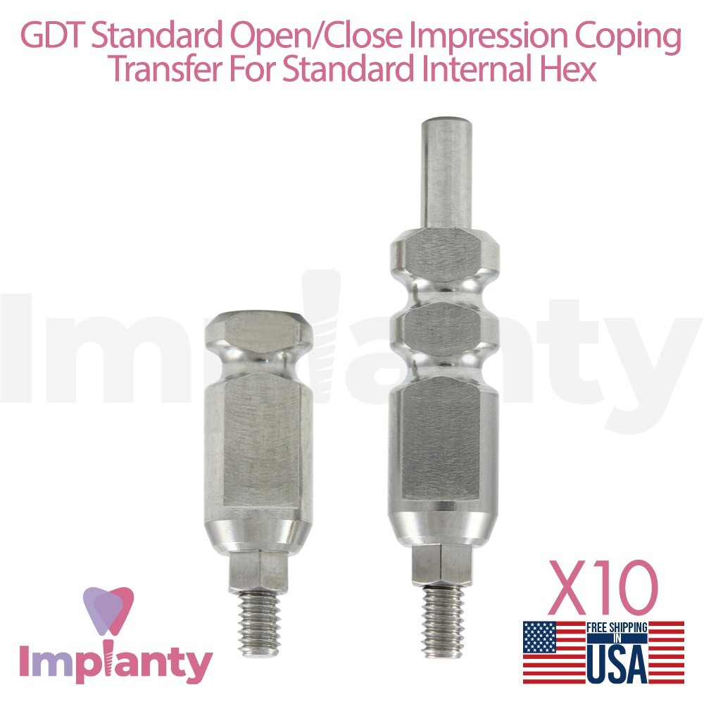 10x GDT Standard Impression Transfer Coping Open/Closed Tray Int Hex 2.42mm