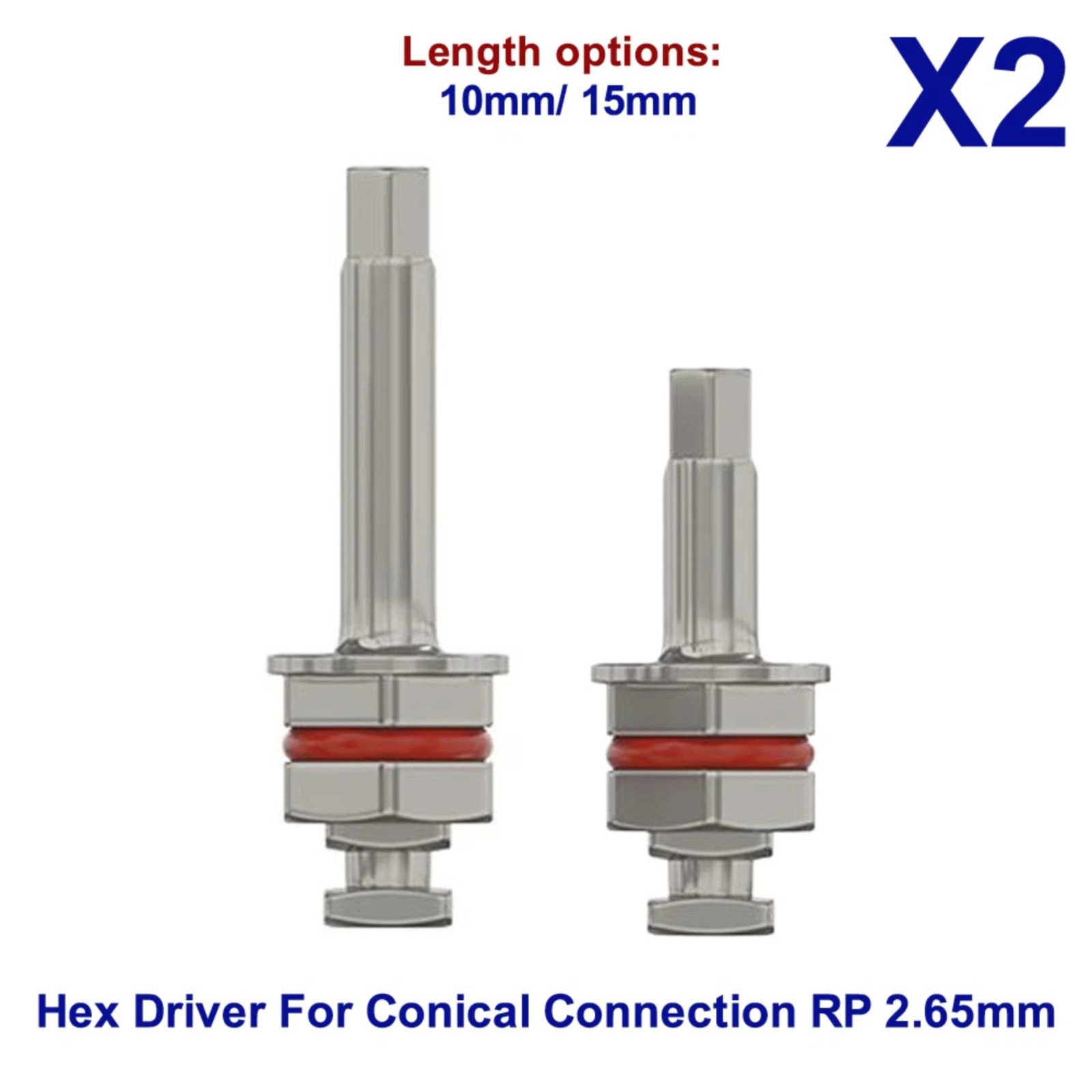 2x Dental Fixture Hex Driver Ratchet Tool For Conical RP Ø2.65mm L10/15mm