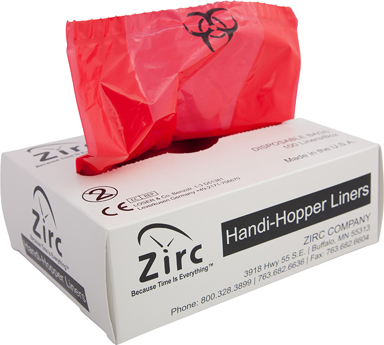 Zirc Dental 20Z405 Handi-Hopper Liners Bio-Hazard 100 Box MADE IN USA