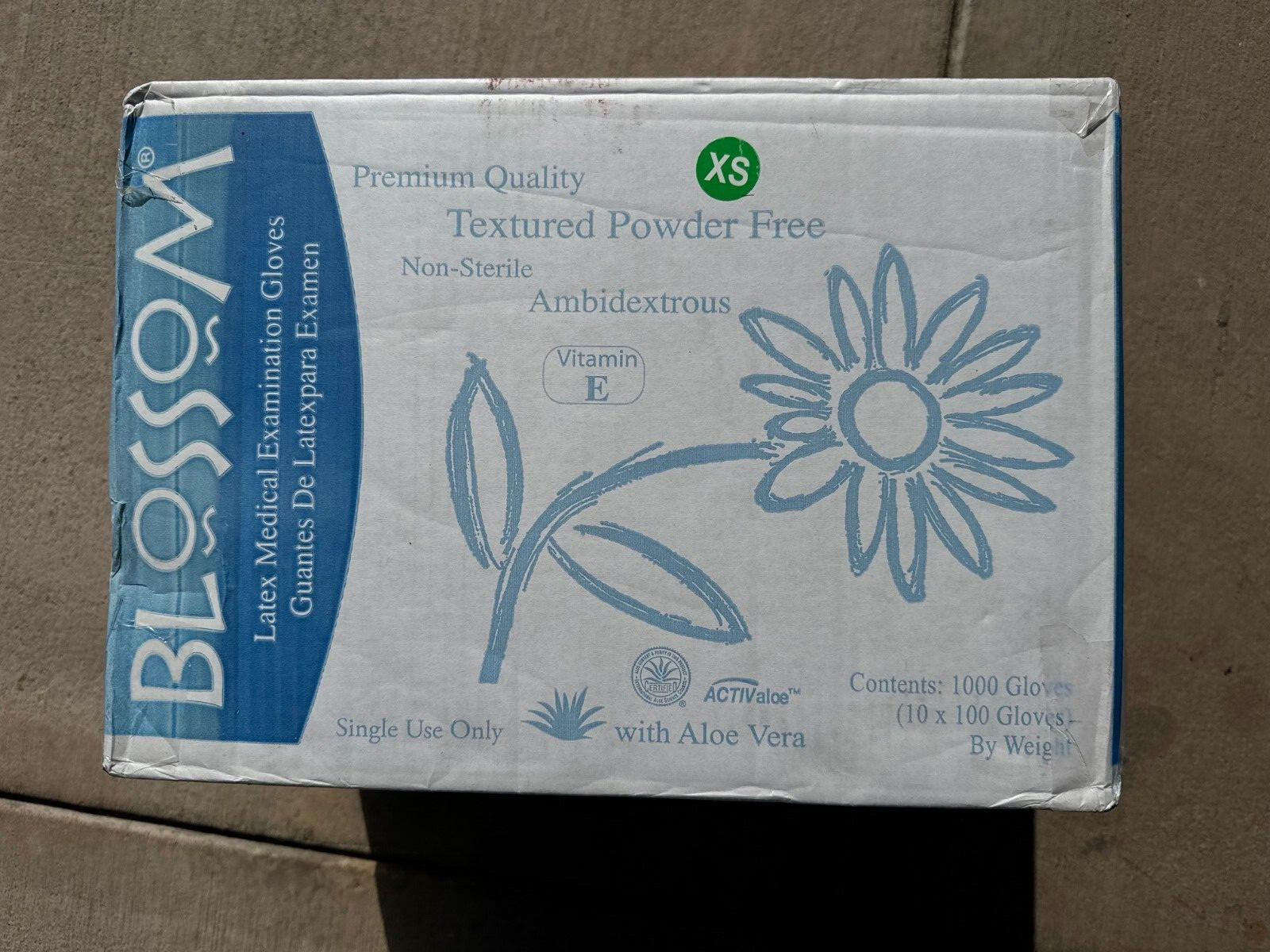 Blossom Aloe Latex Exam Gloves Powder-Free, X-SMALL, 1000 Pcs/Case, REF 12225