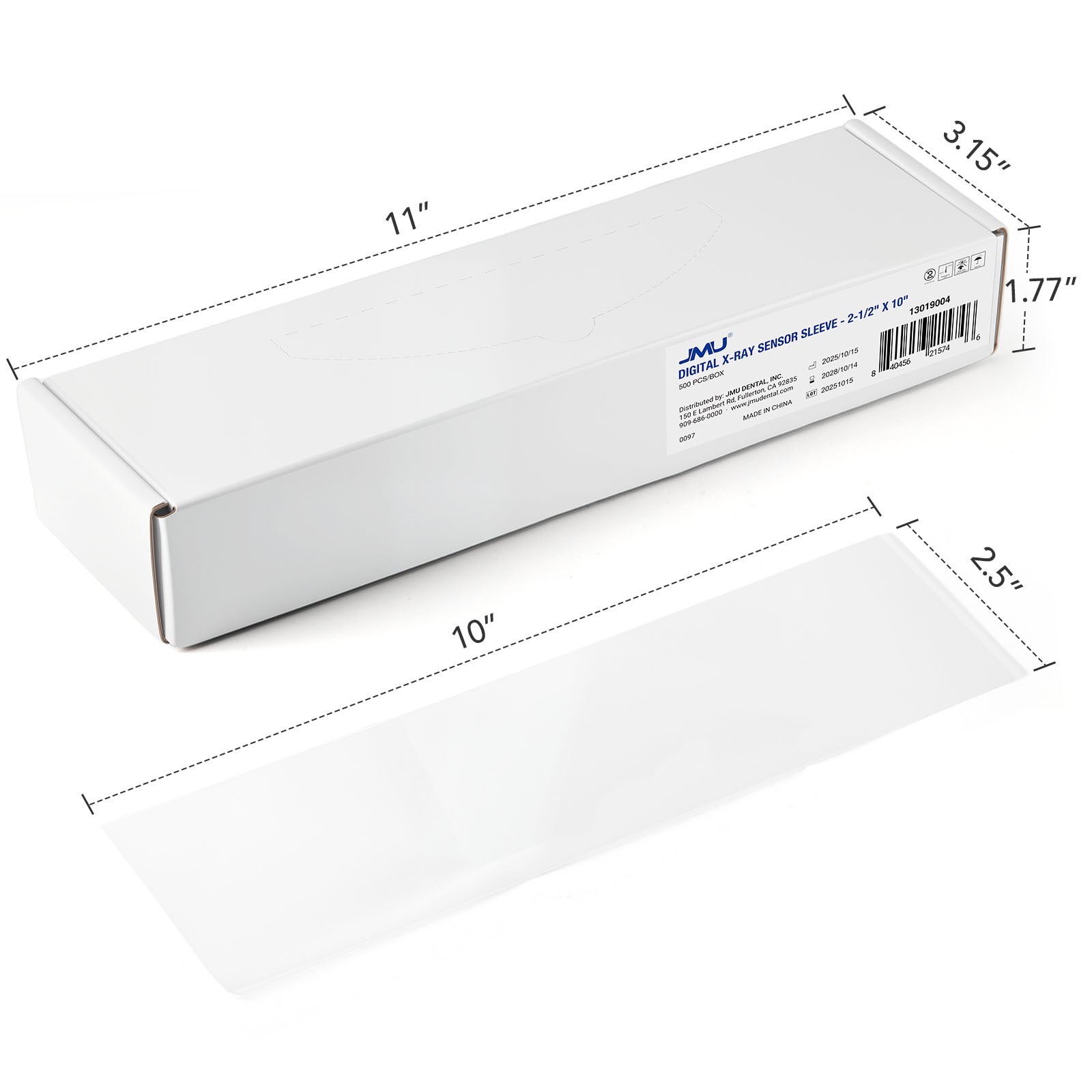 500Pcs JMU Dental Disposable X-Ray Sensor Sleeves Barrier Cover 2-1/2″ x 10″