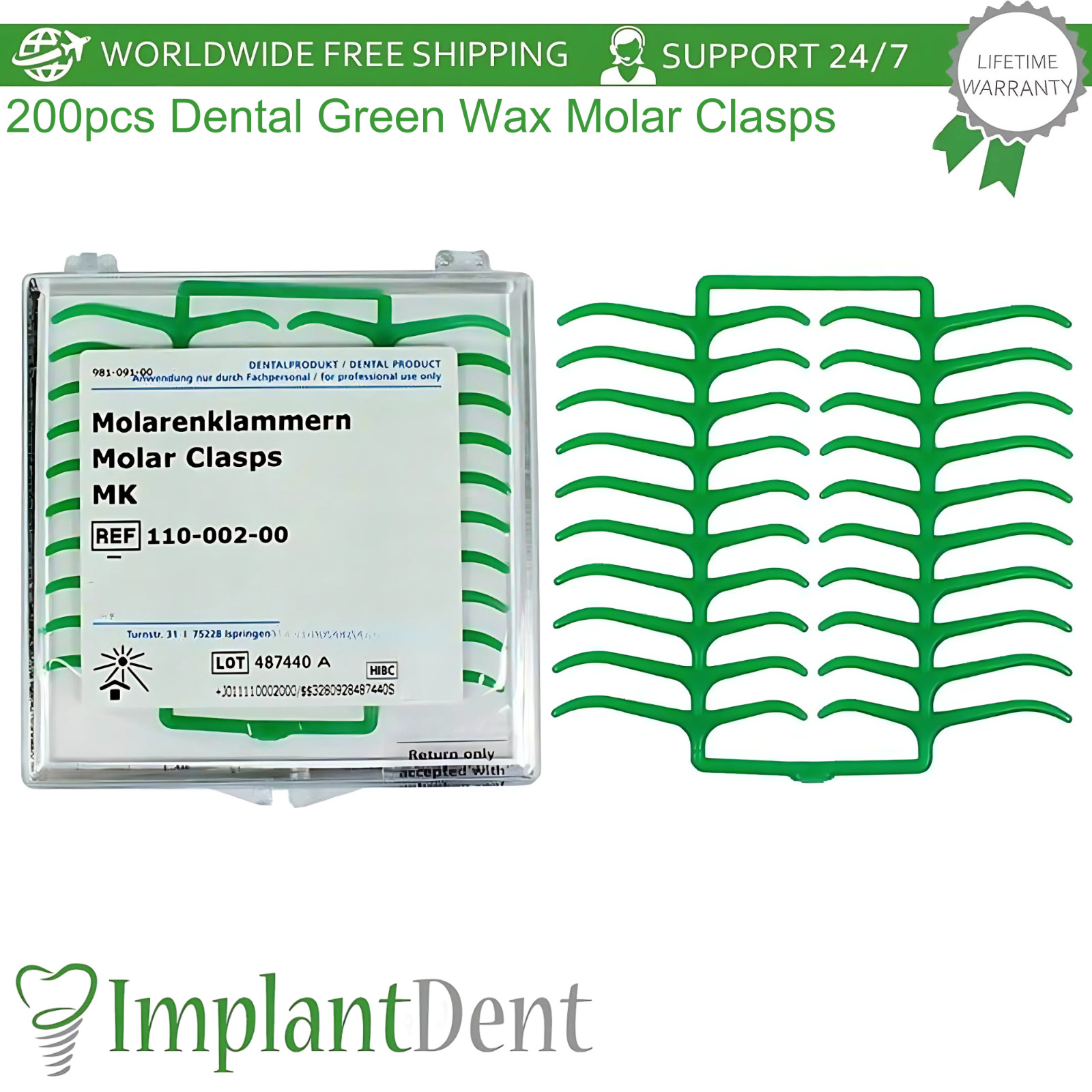200pcs Dental Green Wax MoIar Clasps Direct Retainers for Partial Dentures