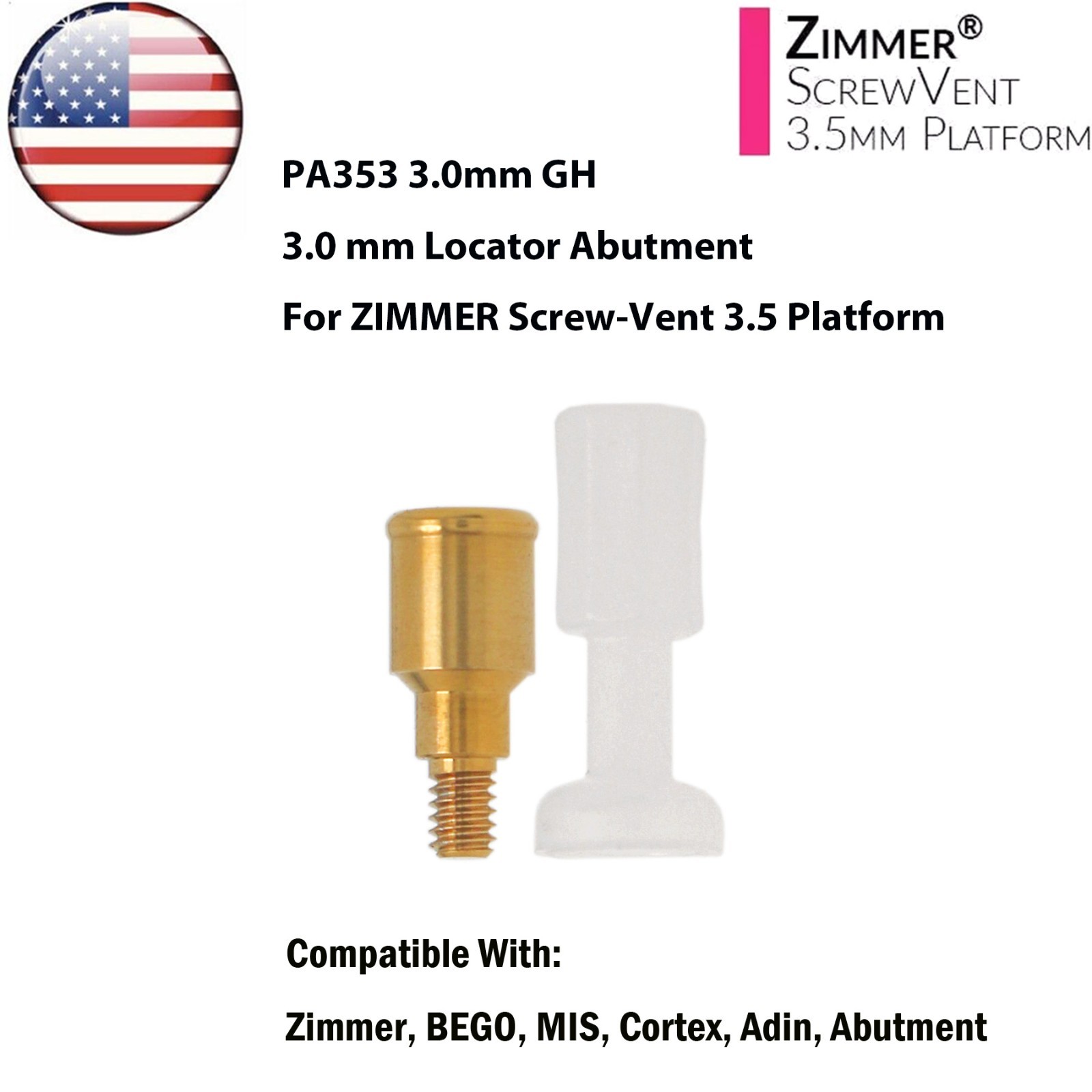 US Overdenture Locator Abutments For ZIMMER Screw-Vent 3.5/4.5mm BEGO MIS Adin